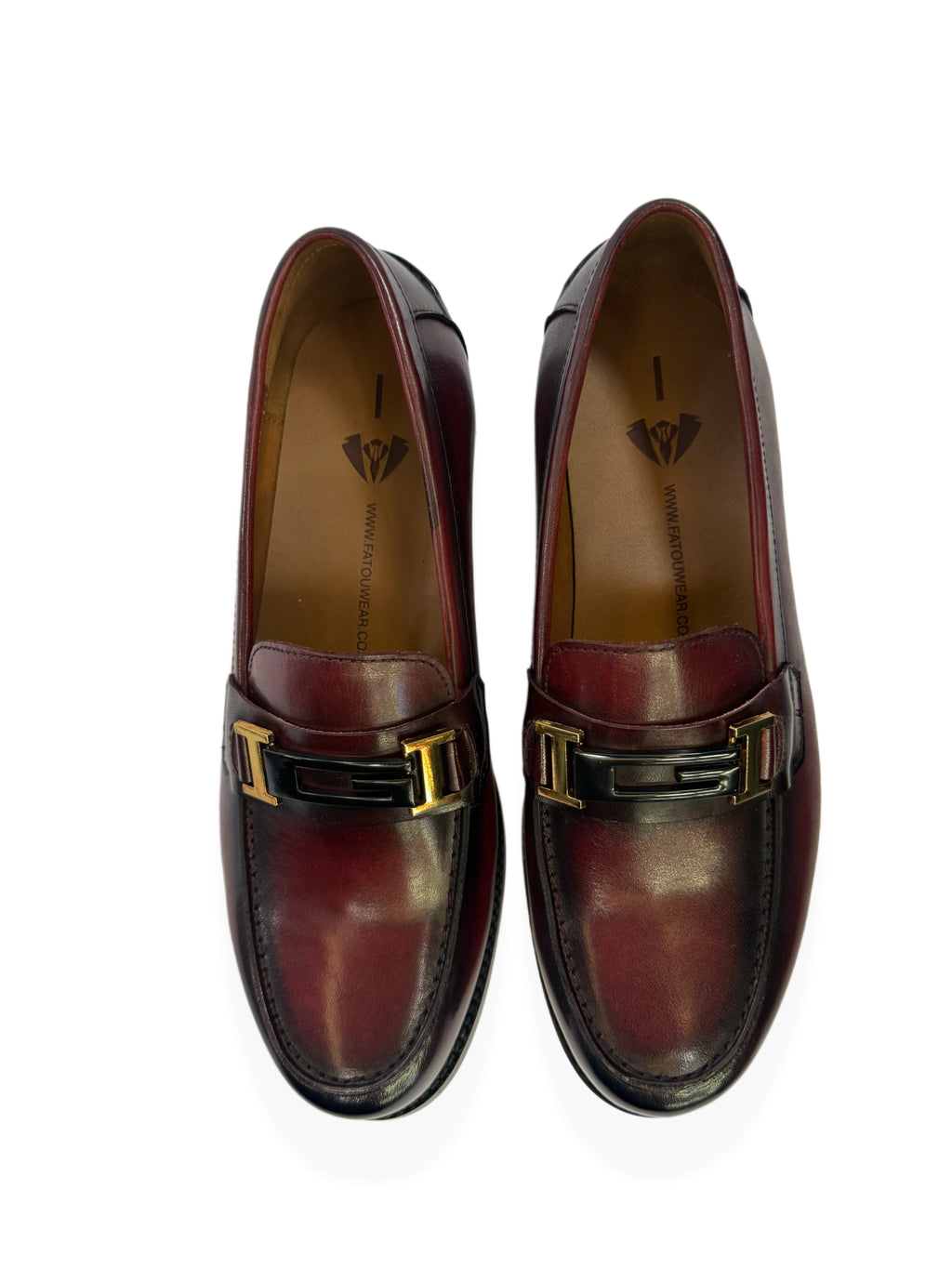 Leather Loafers with Gold Buckle - Wine