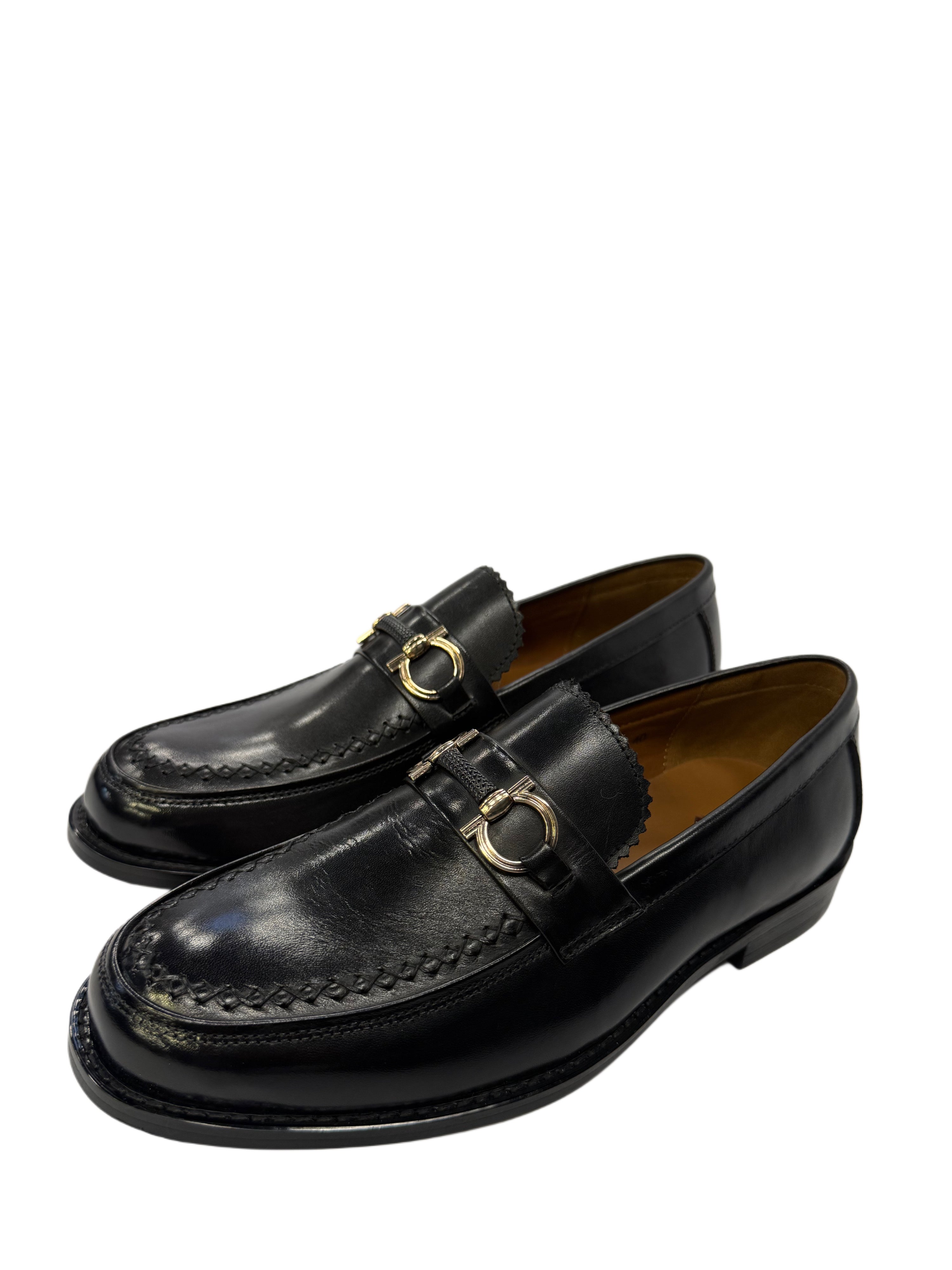 Genuine Leather Horsebit Loafers (Red Bottom) - Black