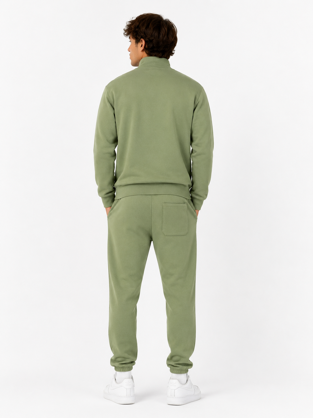 Unisex Cotton Tracksuit Set with Jogger Hoodie - Green