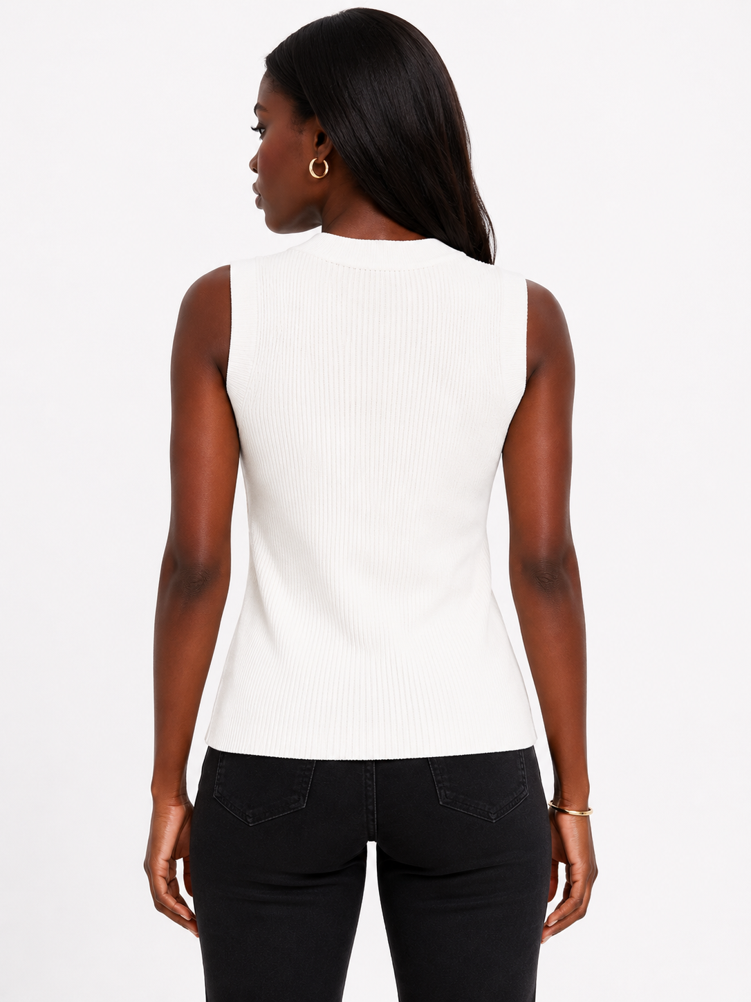 Knit Bow-Accent Button Vest One Size Stretchable - White