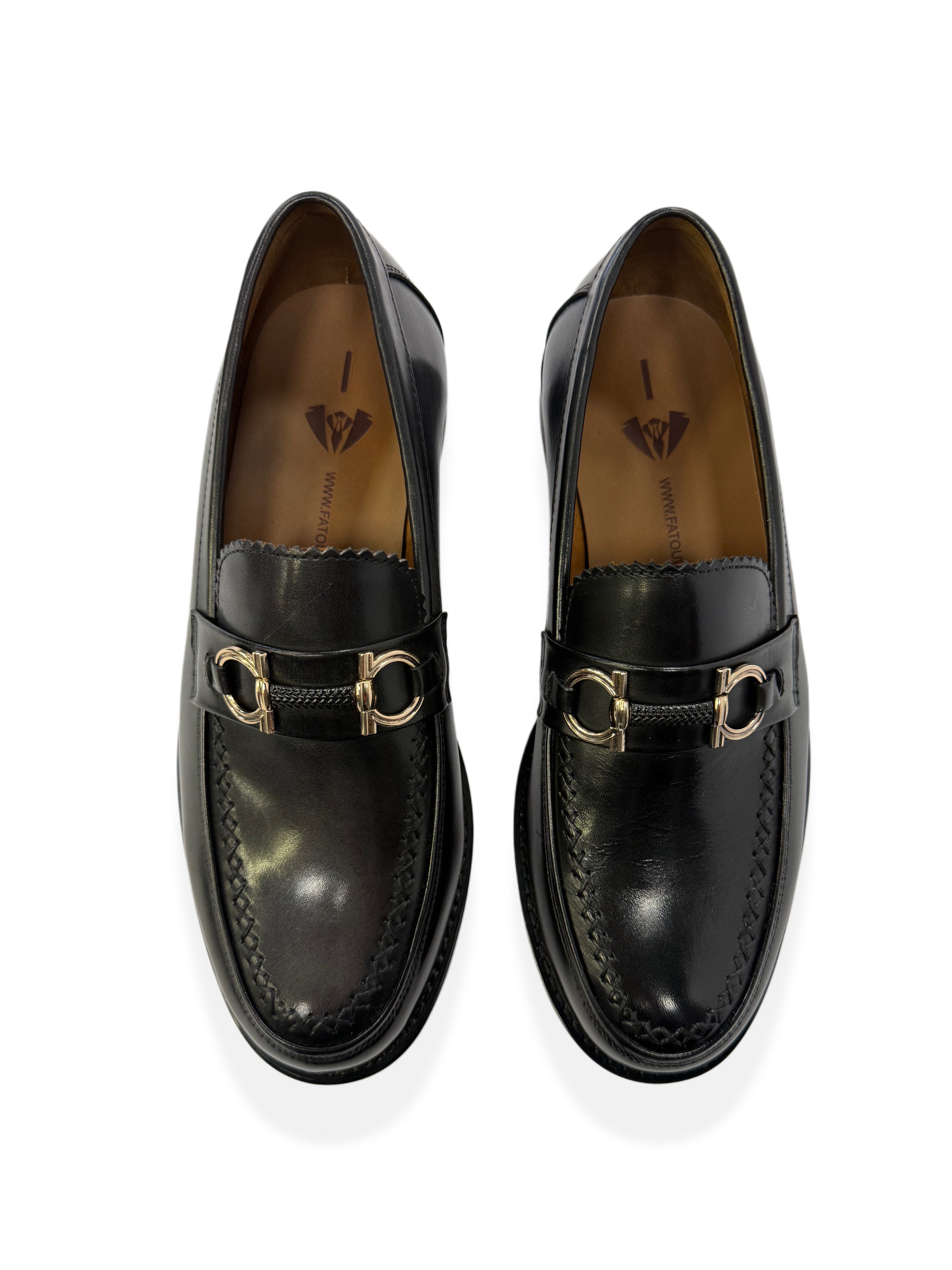 Genuine Leather Horsebit Loafers (Red Bottom) - Black