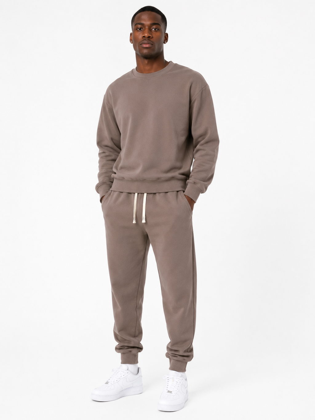 Unisex HW Cotton Tracksuit Set with Sweater– Taupe
