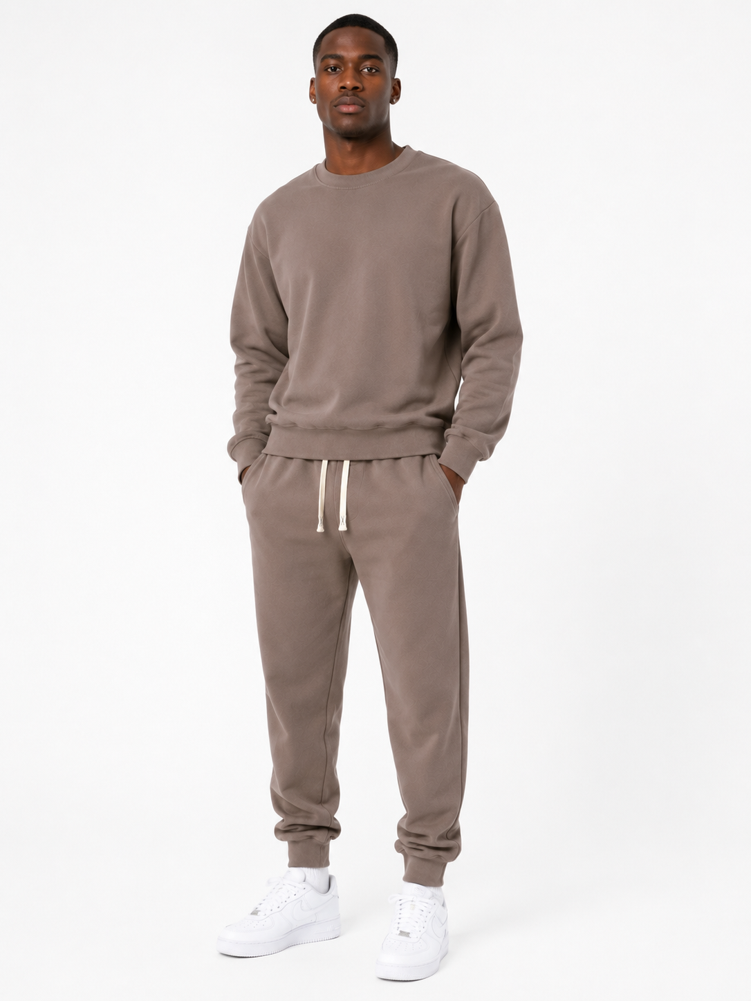 Unisex HW Cotton Tracksuit Set with Sweater– Taupe