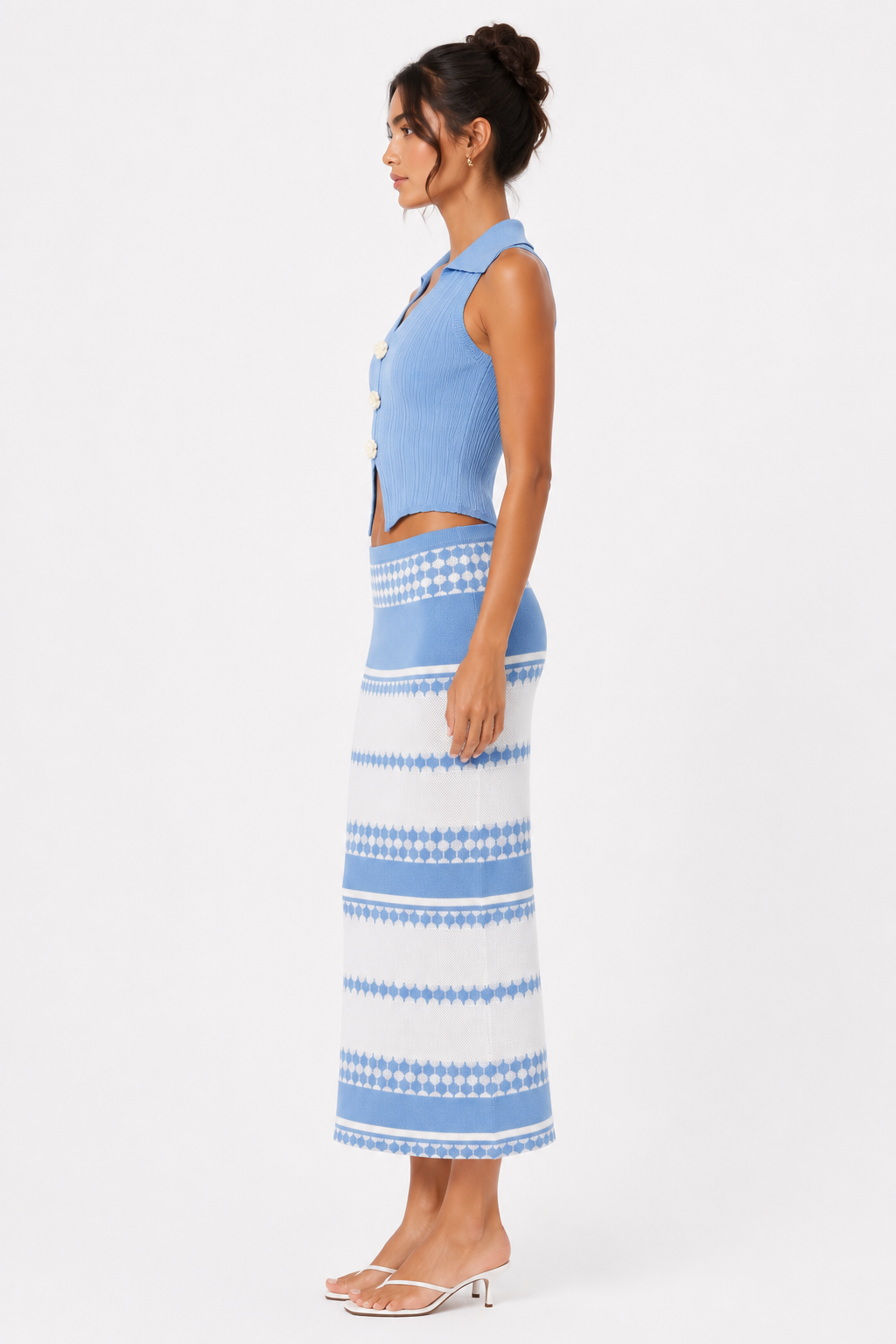 Two-Piece Set Sleeveless Top & Striped Skirt One Size - L. Blue