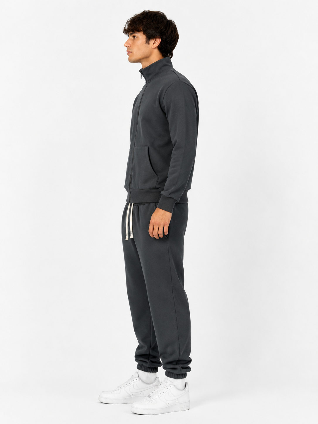 Unisex HW Cotton Tracksuit Set with Jogger Hoodie - Dark Grey