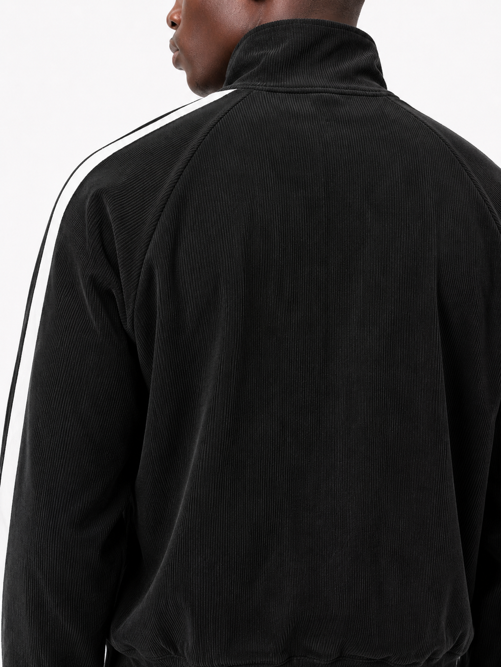 Corduroy Striped Tracksuit Set - Black