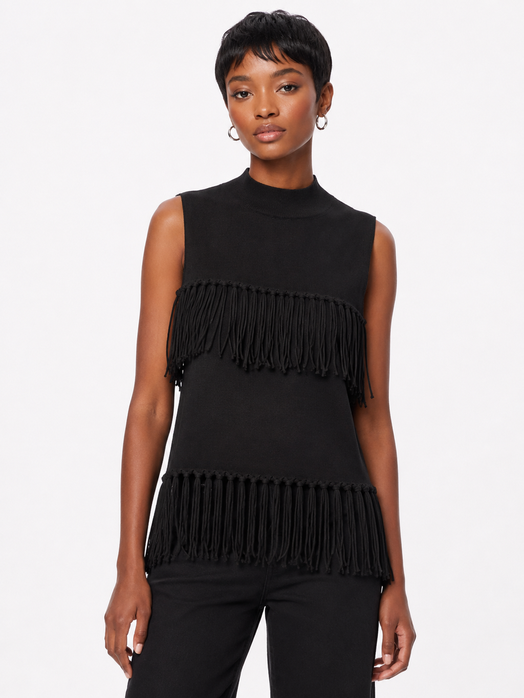 Knit Sleeveless Top One Size Stretchable - Black
