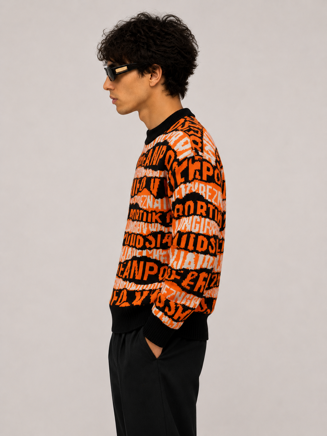 Oversized Graphic Knit Sweater in One Size Fits All - Orange