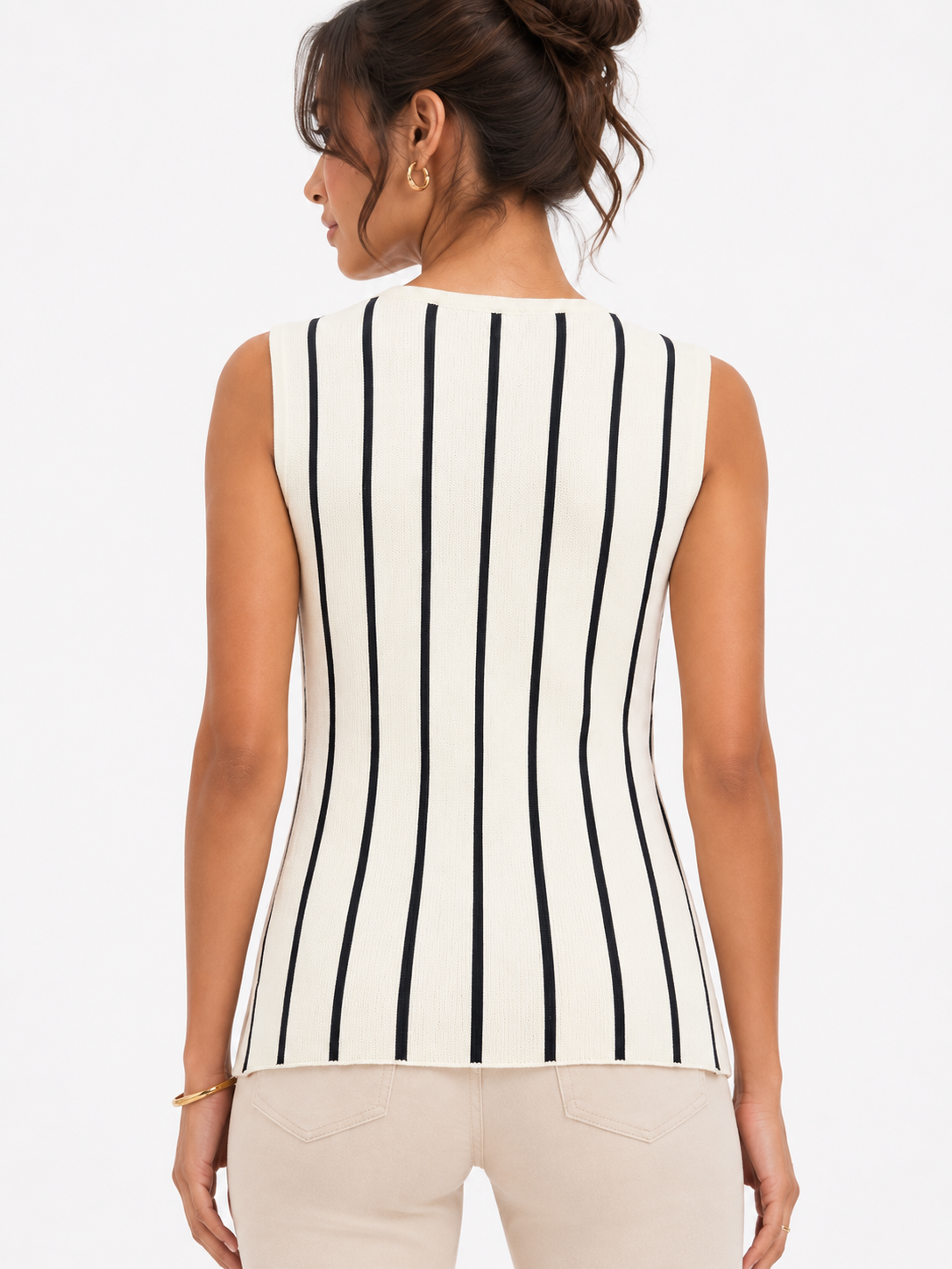 Striped Button Knit Top One Size Stretchable - White and Black