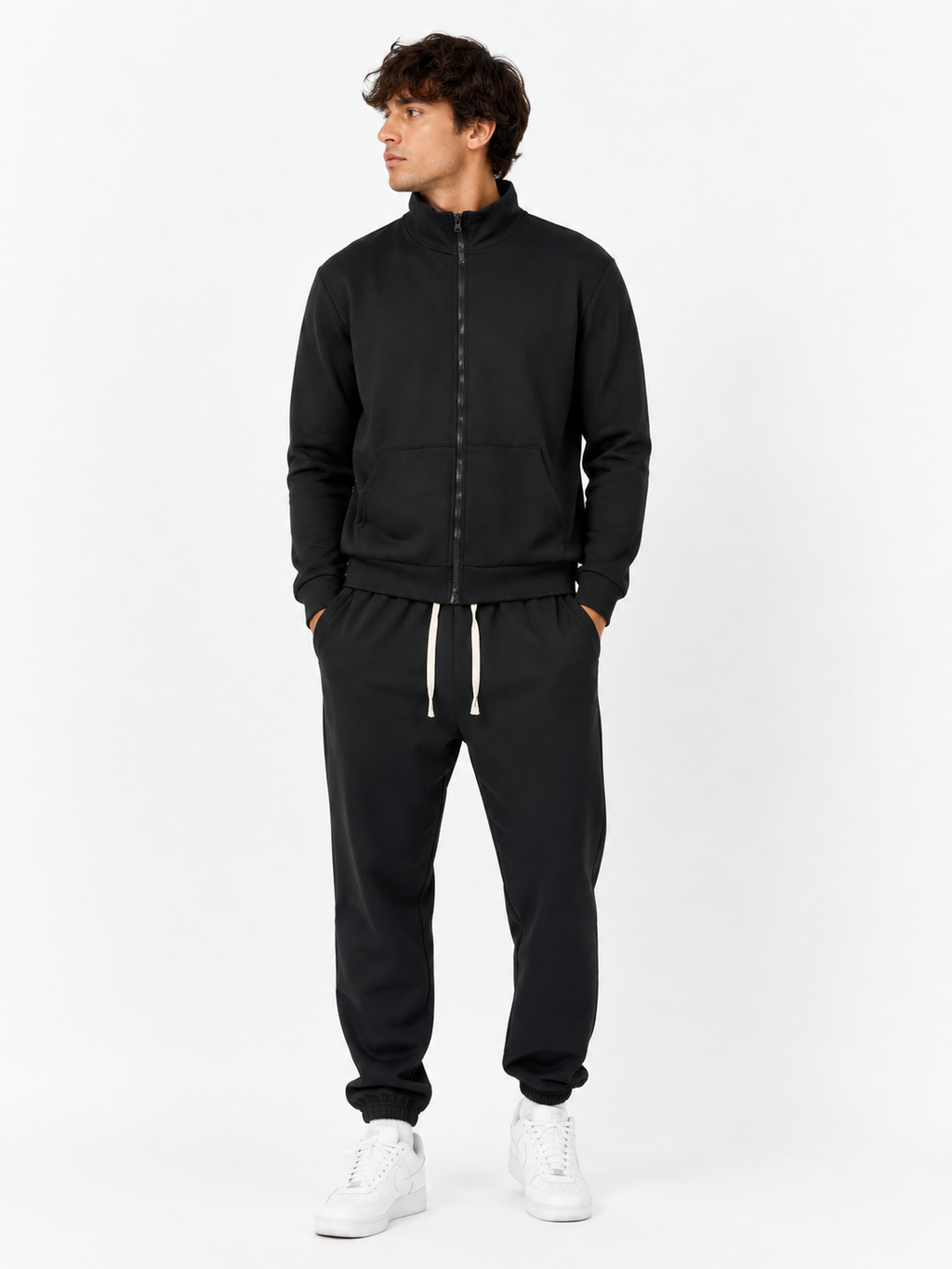 Unisex Cotton Tracksuit Set with Jogger Hoodie - Black