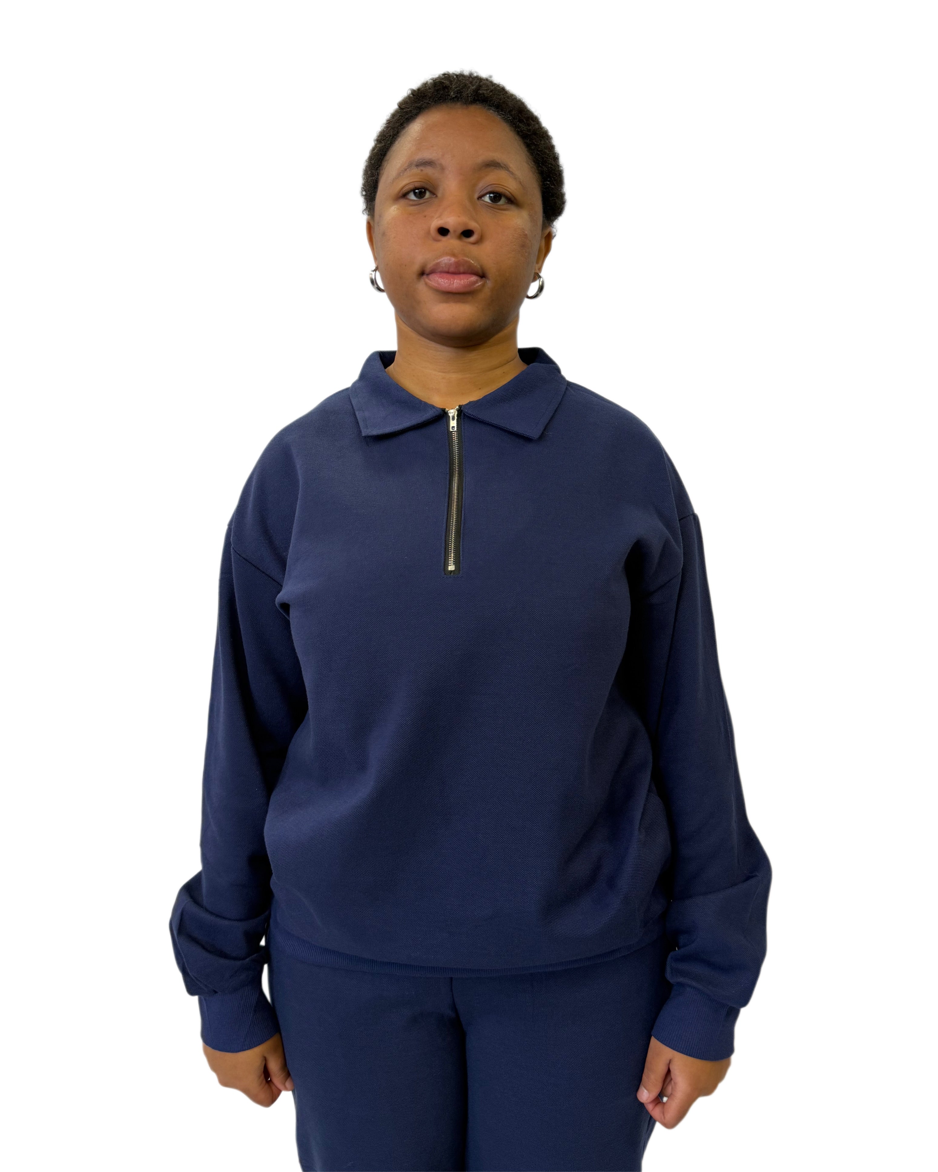 FW Tracksuit Two Piece with Zip Collar-Navy Blue