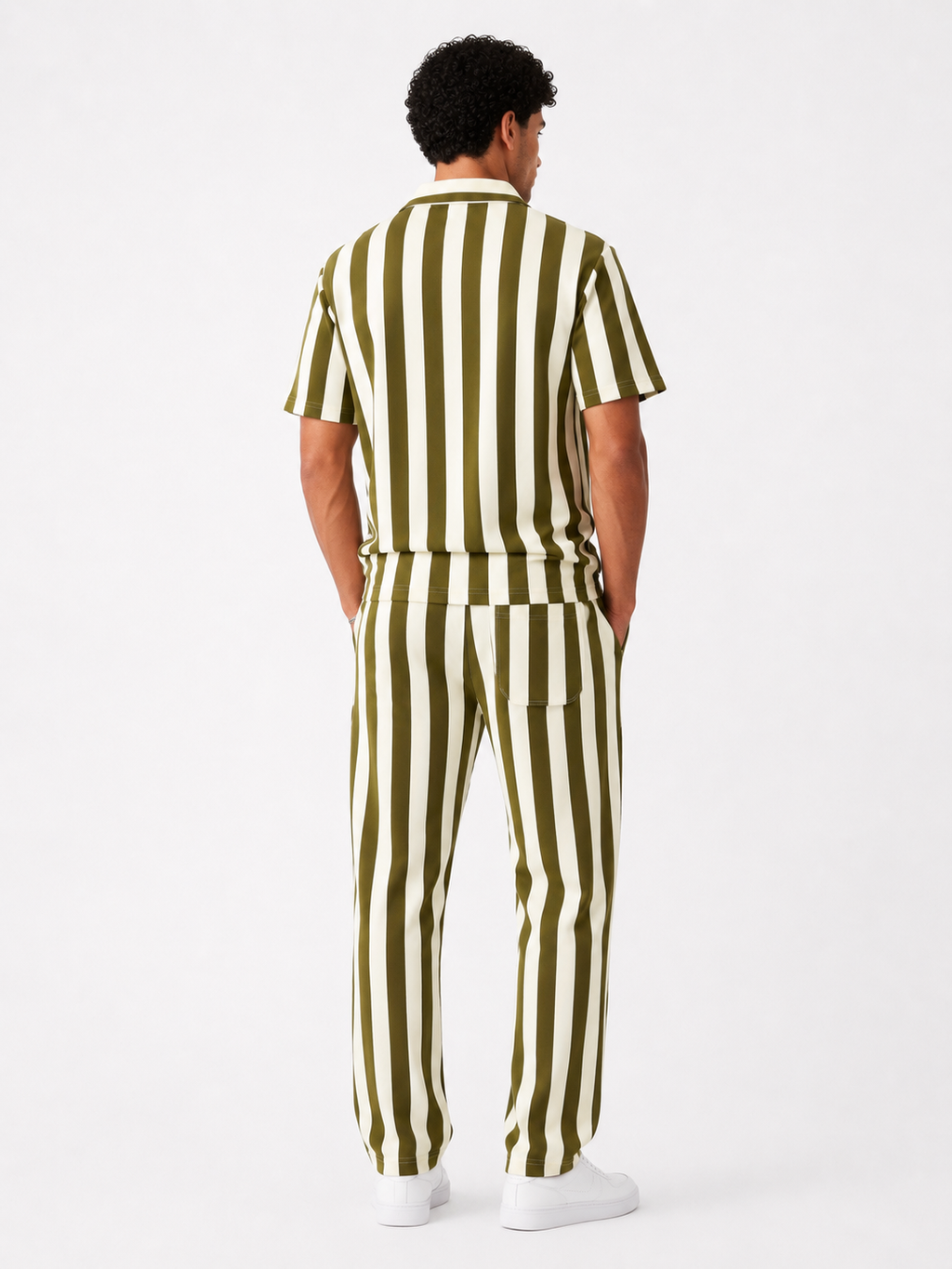 Bold Stripe Co-Ord Set - Olive and Cream