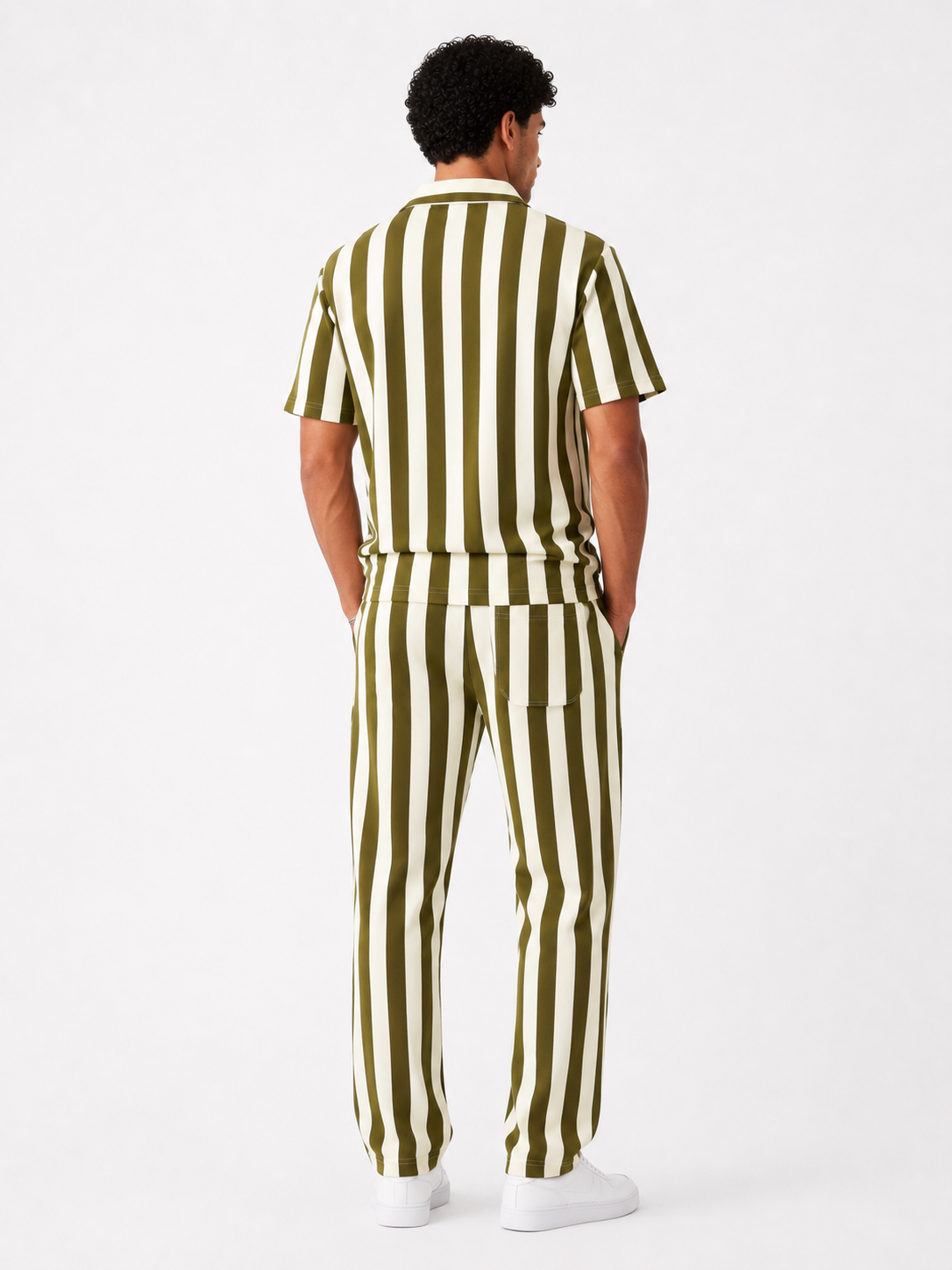 Bold Stripe Co-Ord Set - Olive and Cream