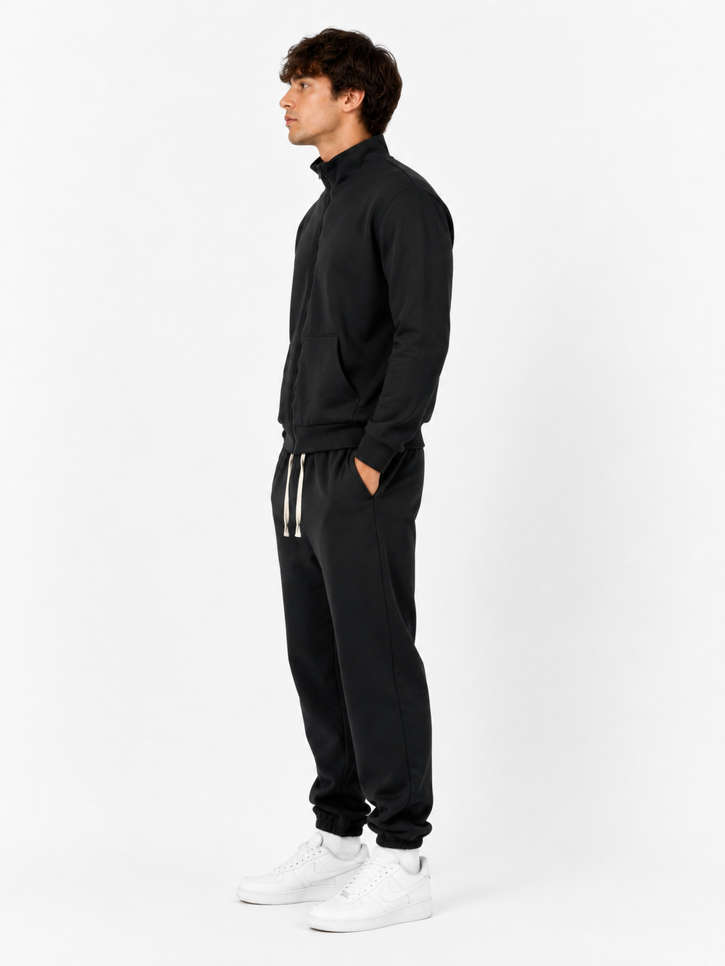 Unisex Cotton Tracksuit Set with Jogger Hoodie - Black