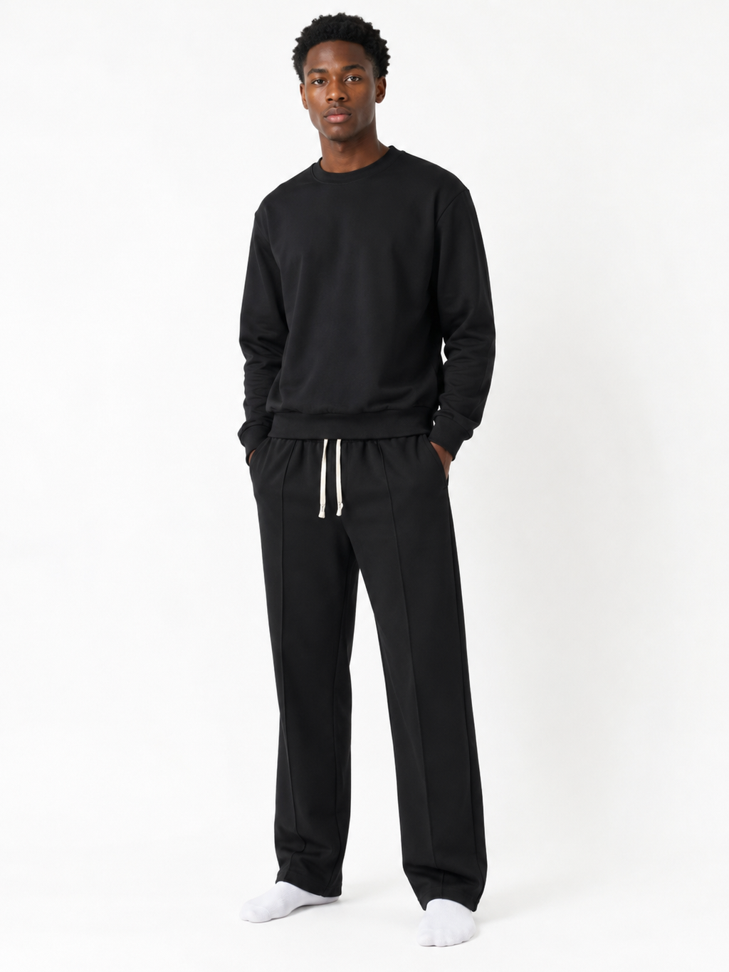 Unisex HW Cotton Tracksuit Set with Sweater - Black