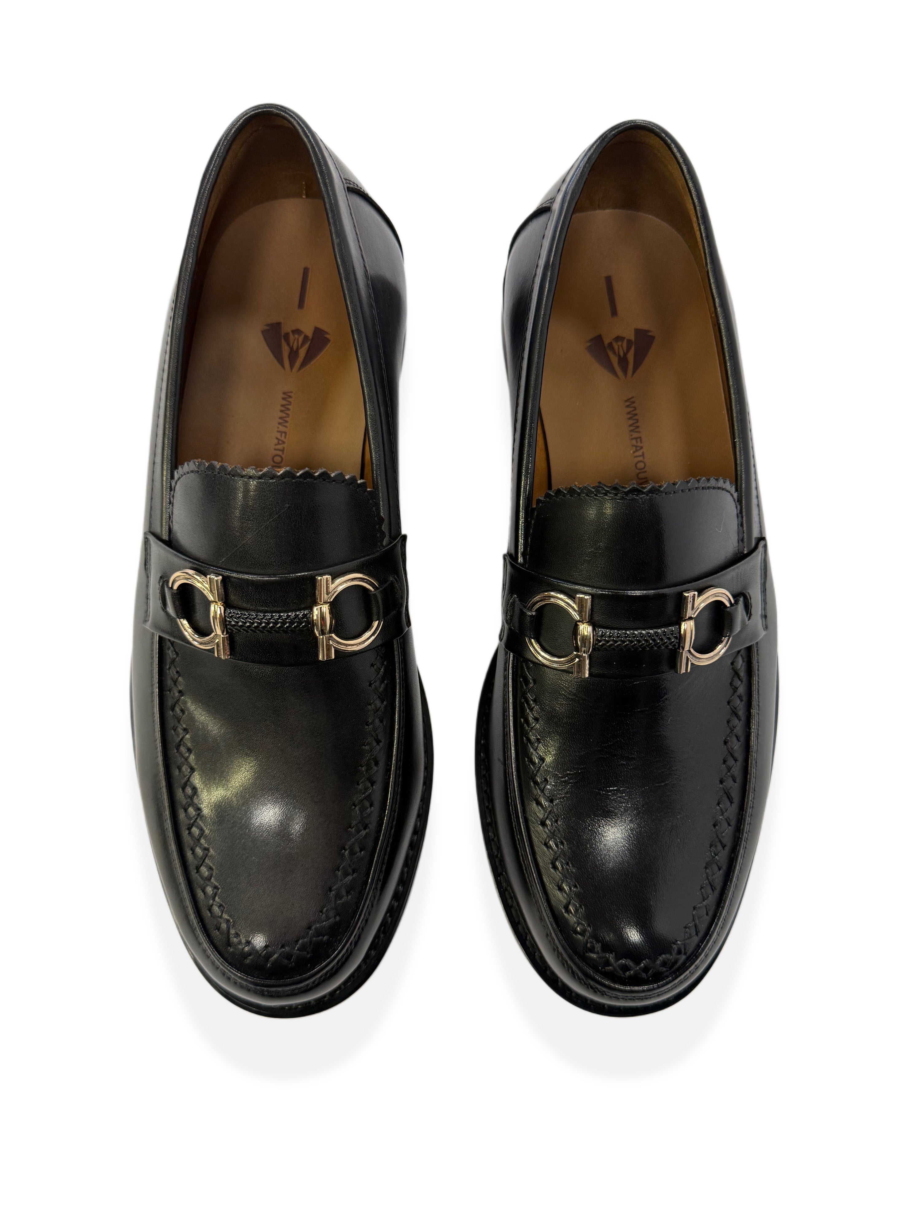 Genuine Leather Horsebit Loafers (Red Bottom) - Black