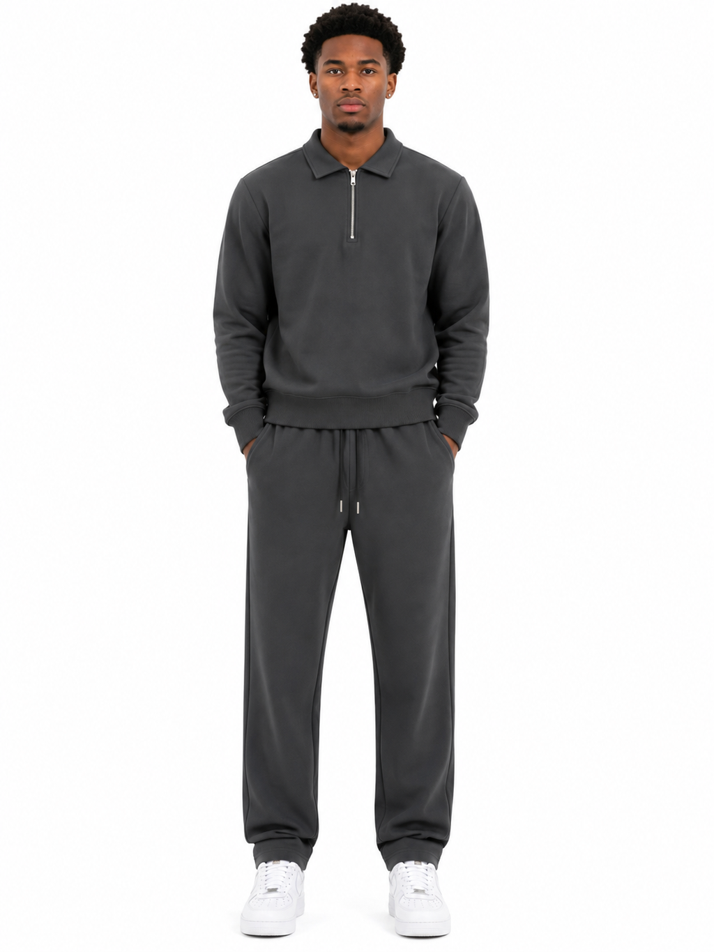 Comfort Cotton Tracksuit Set with Collar - Grey
