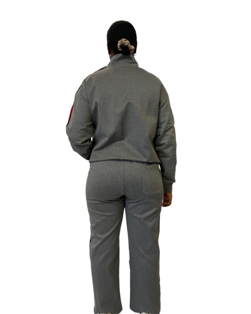 FW Tracksuit Two Piece with Red & White Stripes-Grey