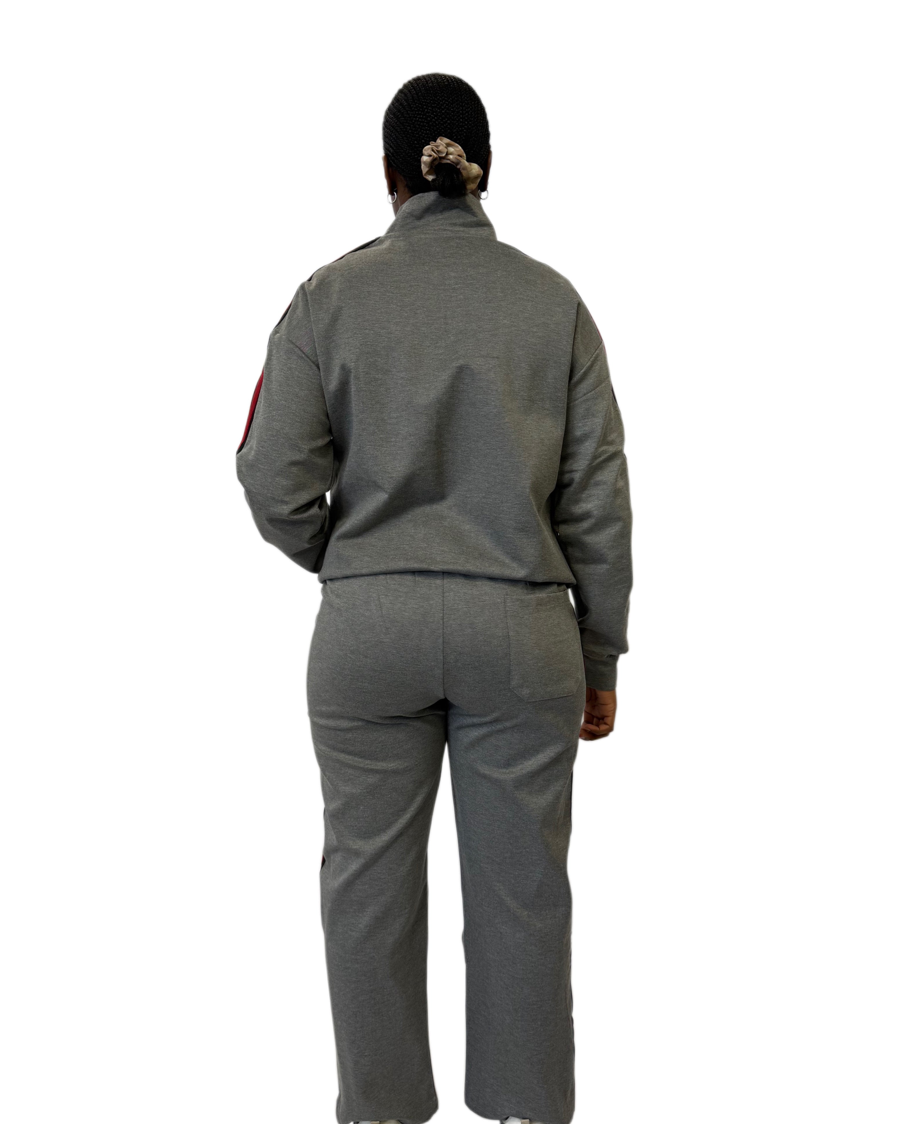 FW Tracksuit Two Piece with Red & White Stripes-Grey
