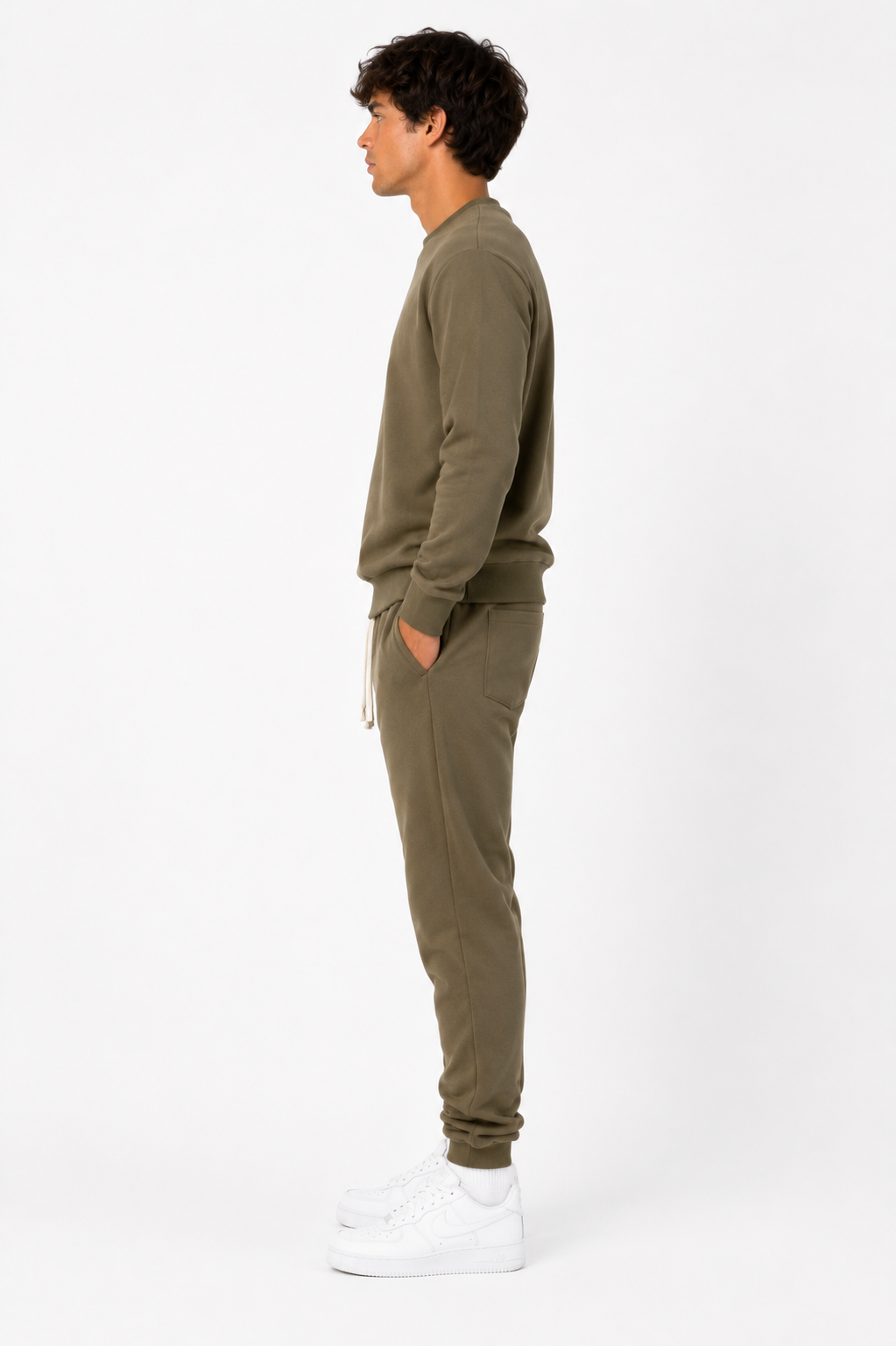 Unisex HW Cotton Tracksuit Set with Sweater - O. Green