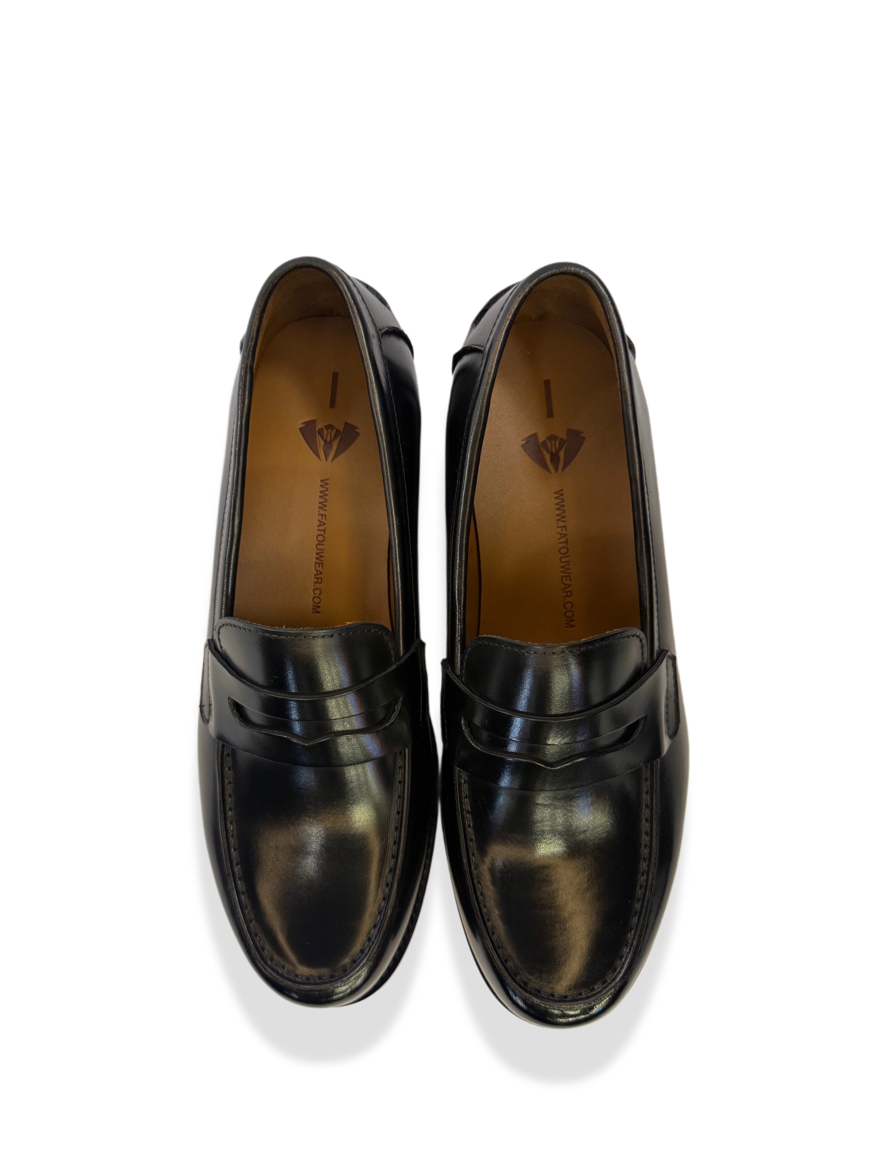 Black Leather Penny Loafers - Black