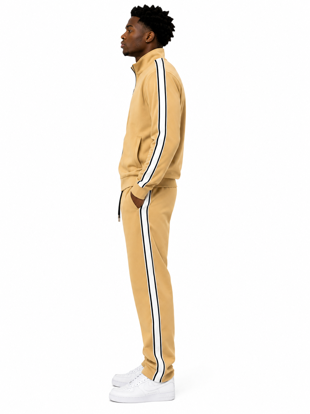 Tracksuit Set with White and Black Stripes II - Beige