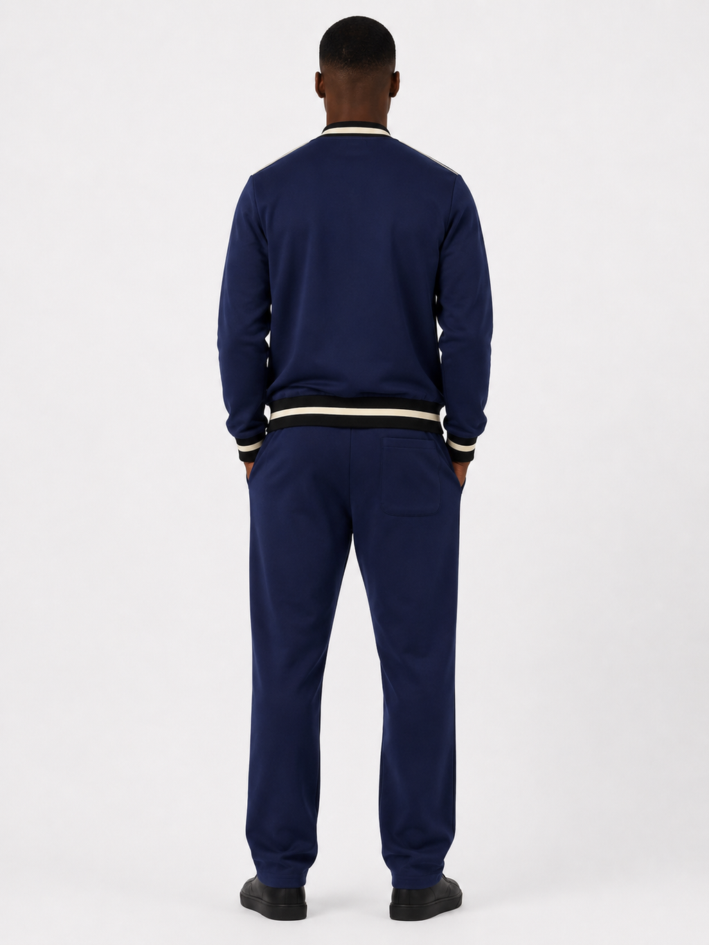 Classic Cotton Tracksuit Set with Black and White Collar - Navy