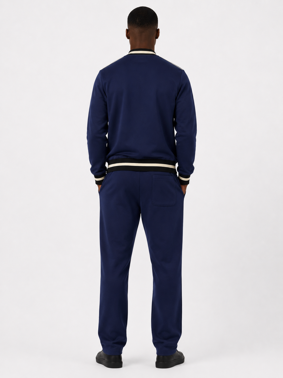 Classic Cotton Tracksuit Set with Black and White Collar - Navy