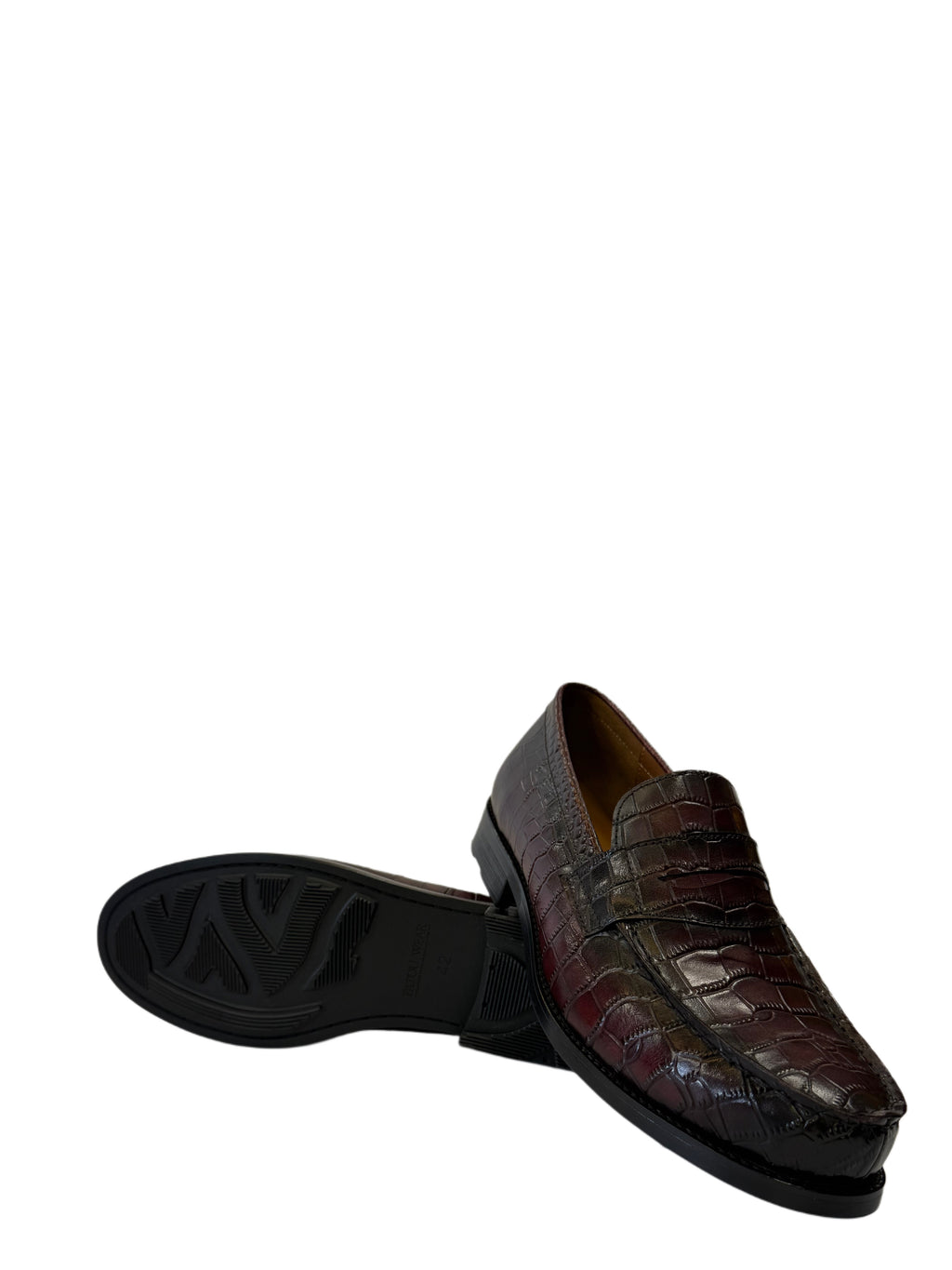 Crocodile-Textured Leather Loafers - Wine
