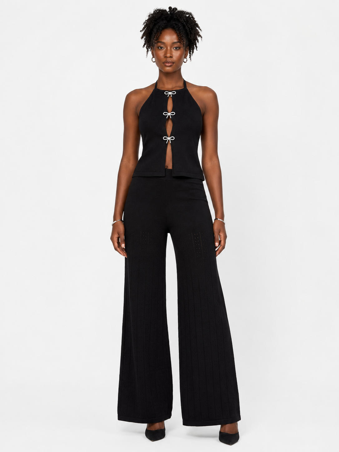 Women’s Halter Top & Wide-Leg Pants Set One Size- Black
