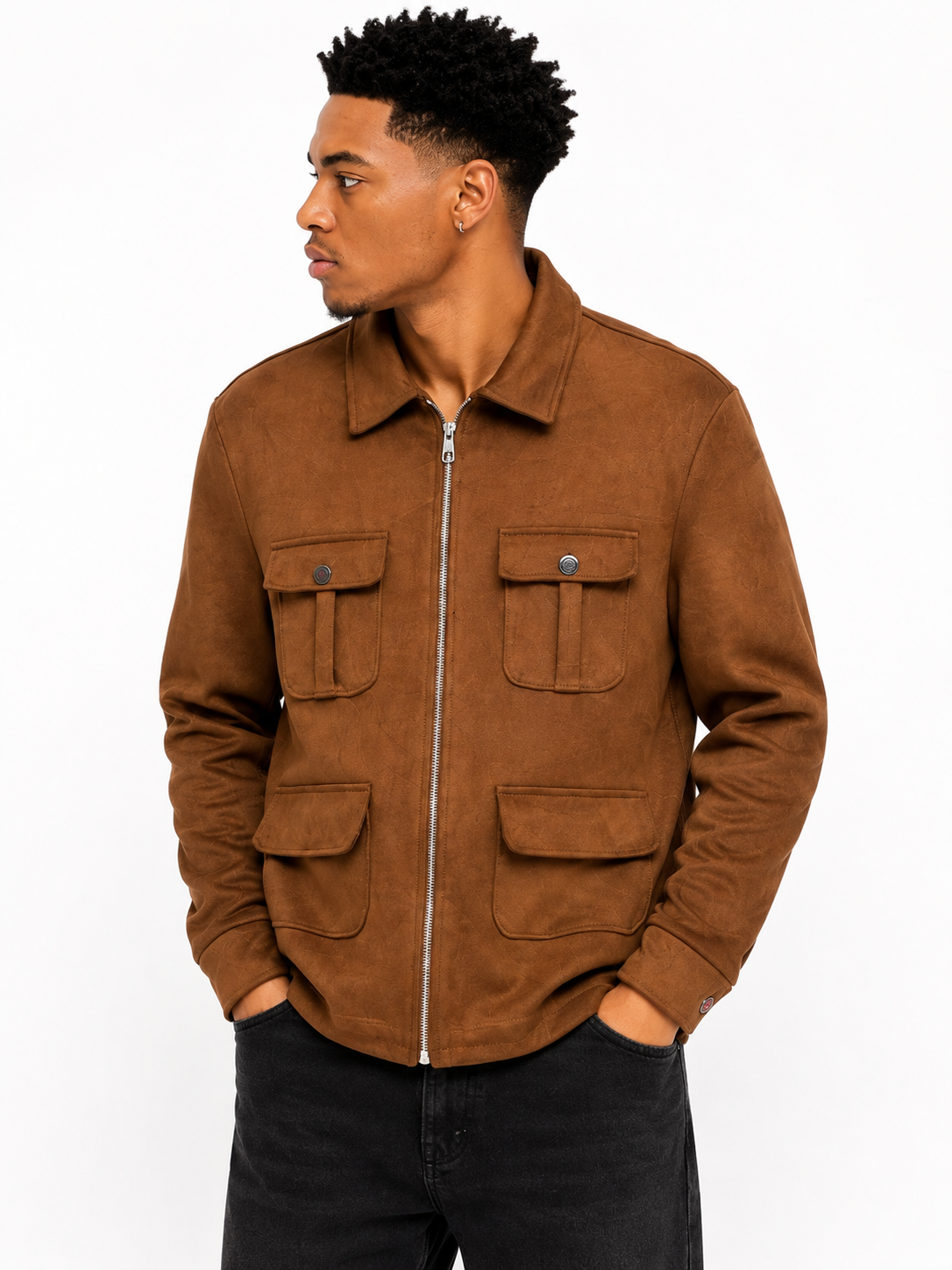 FW Men’s Suede 4 Pocket Casual Jacket - Brown