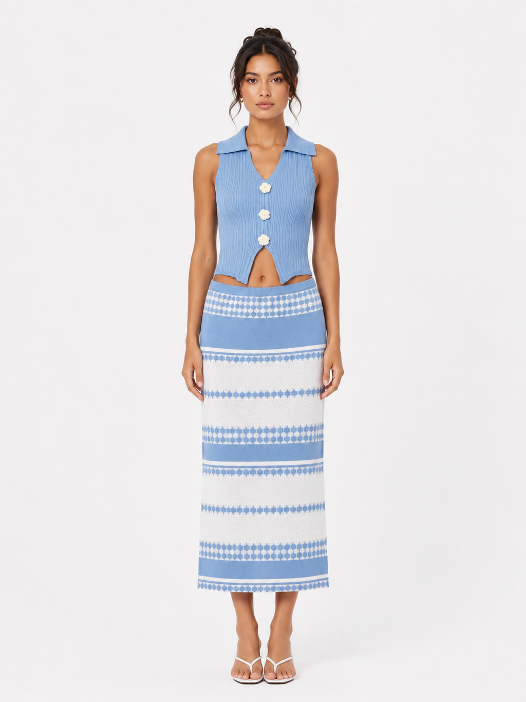 Two-Piece Set Sleeveless Top & Striped Skirt One Size - L. Blue