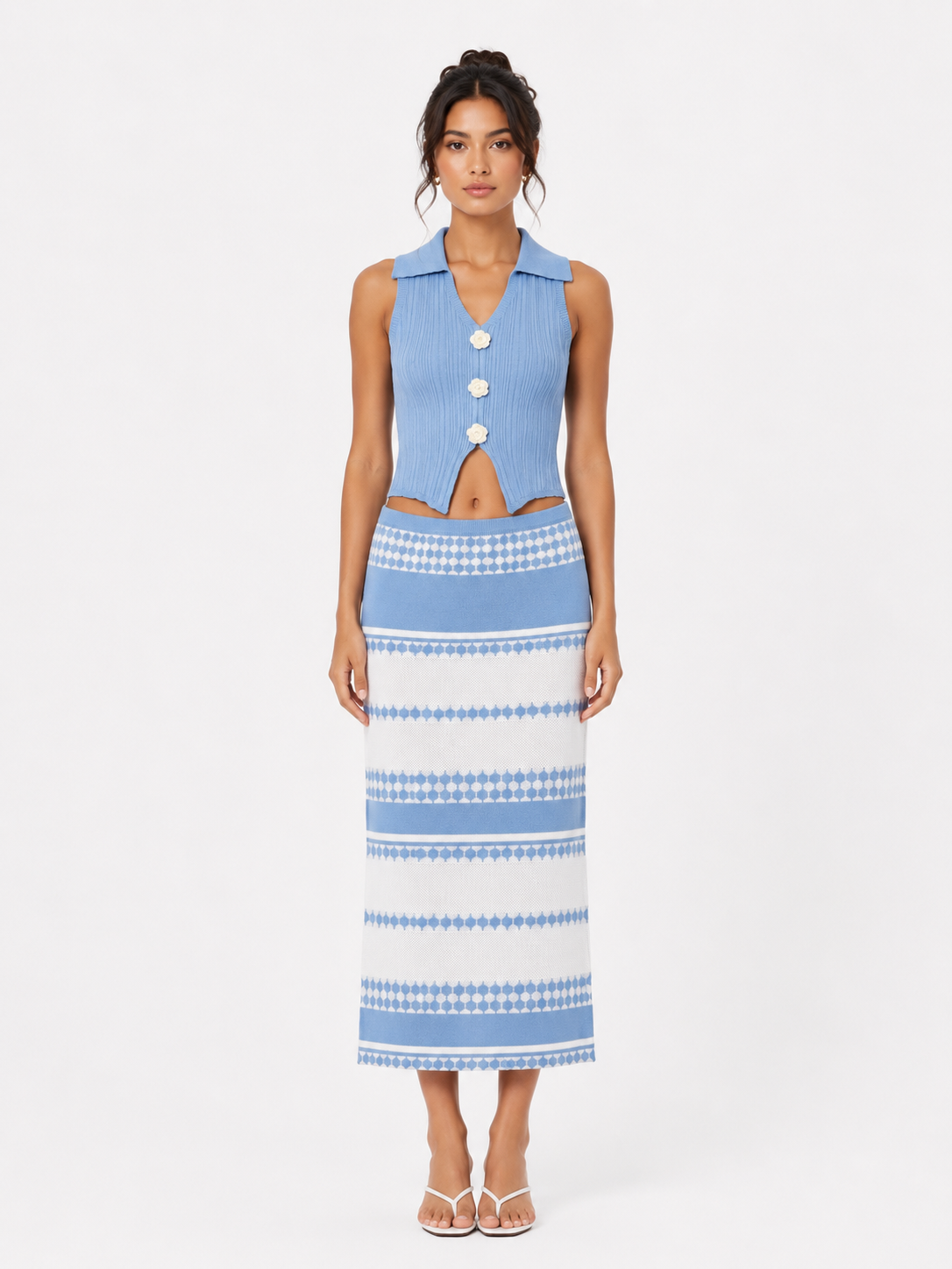 Two-Piece Set Sleeveless Top & Striped Skirt One Size - L. Blue