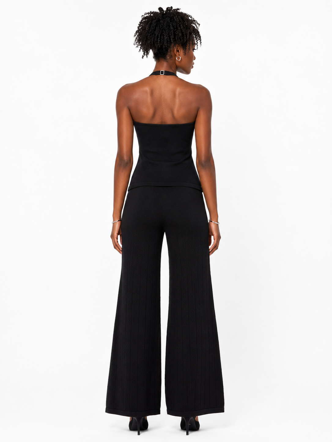 Women’s Halter Top & Wide-Leg Pants Set One Size- Black