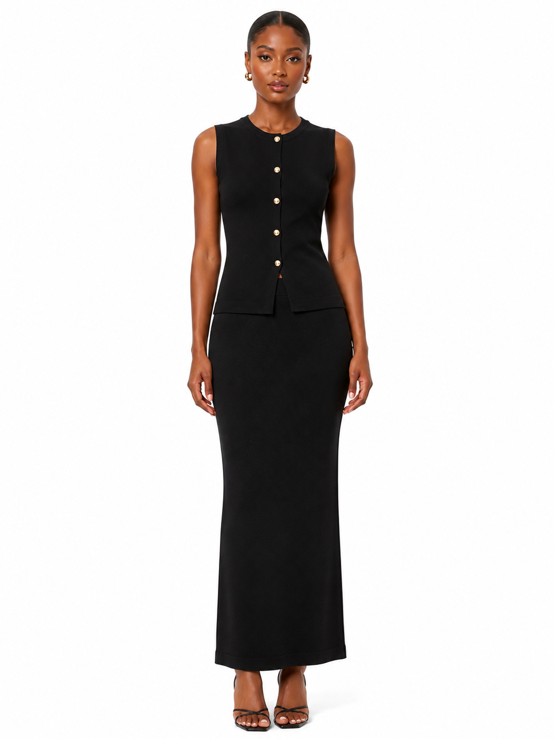 Women’s Skirt and Top with Gold Button Detail One Size - Black