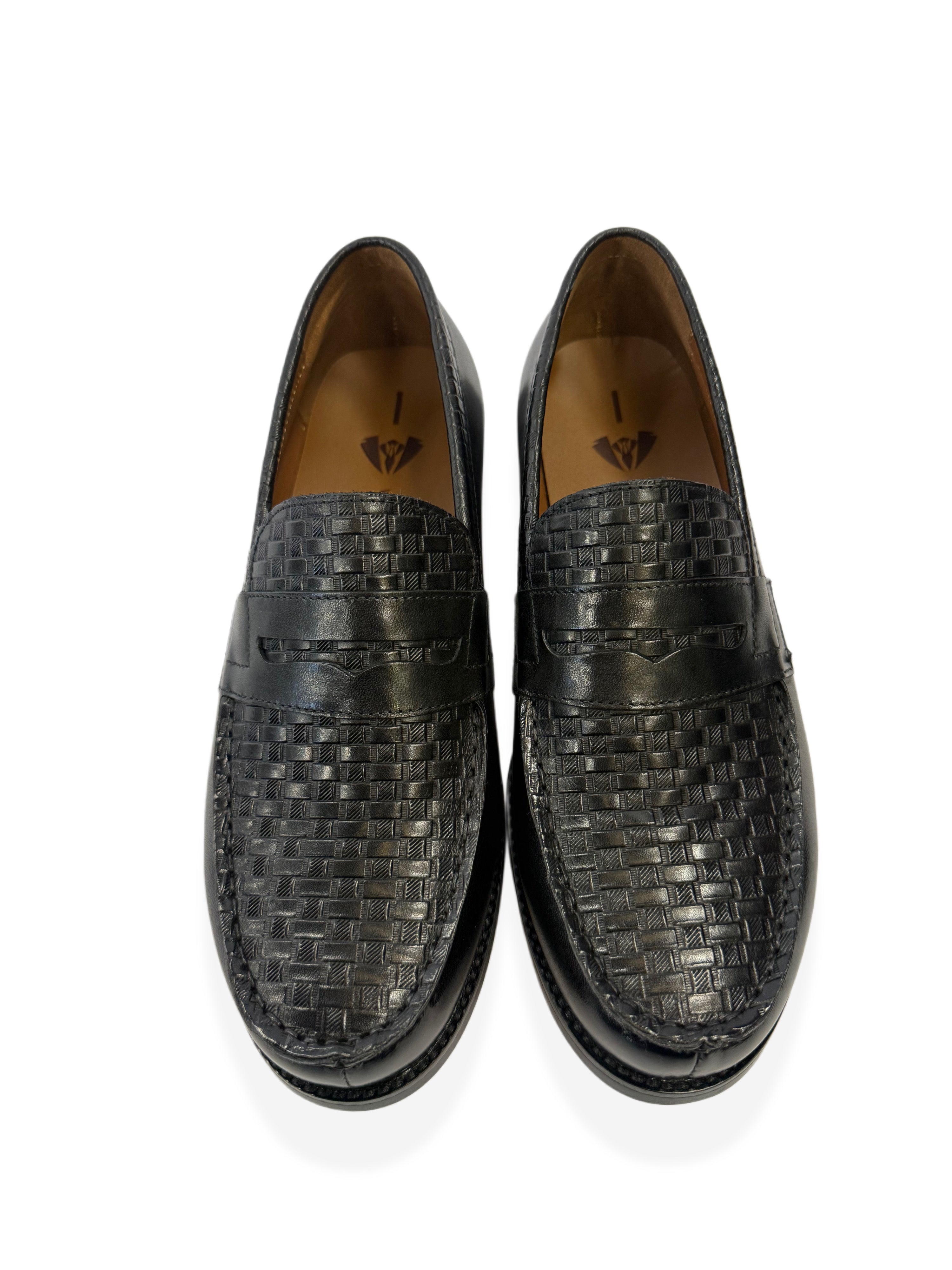 Woven Leather Loafers - Black