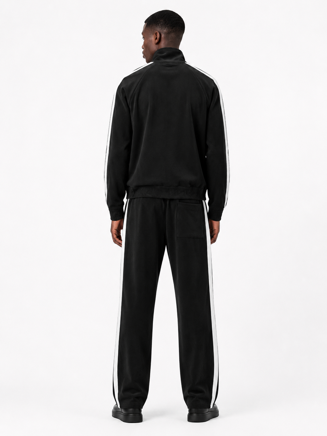 Corduroy Striped Tracksuit Set - Black