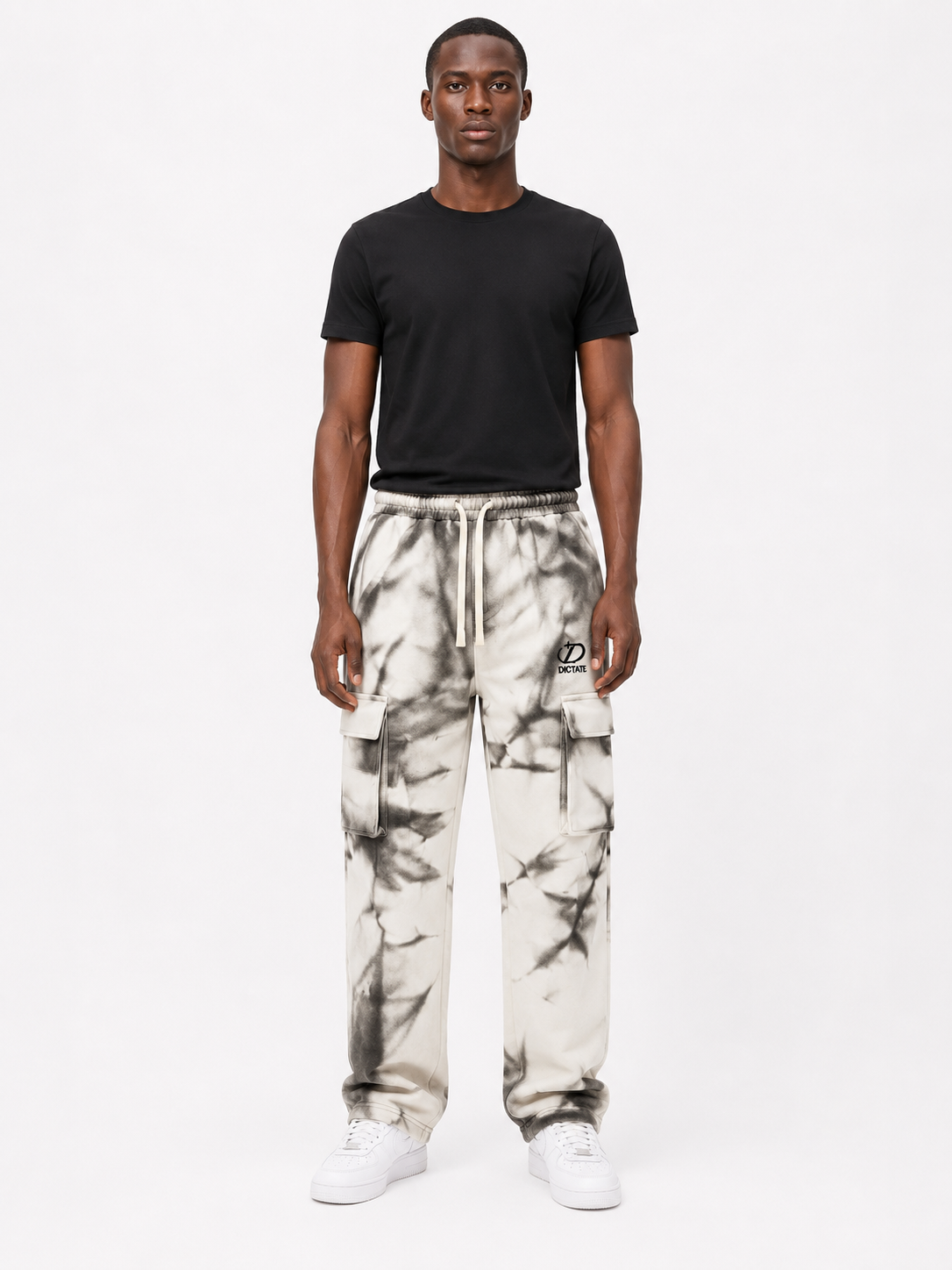 Dictate Tie-Dye Cargo Sweatpants - Black and Grey
