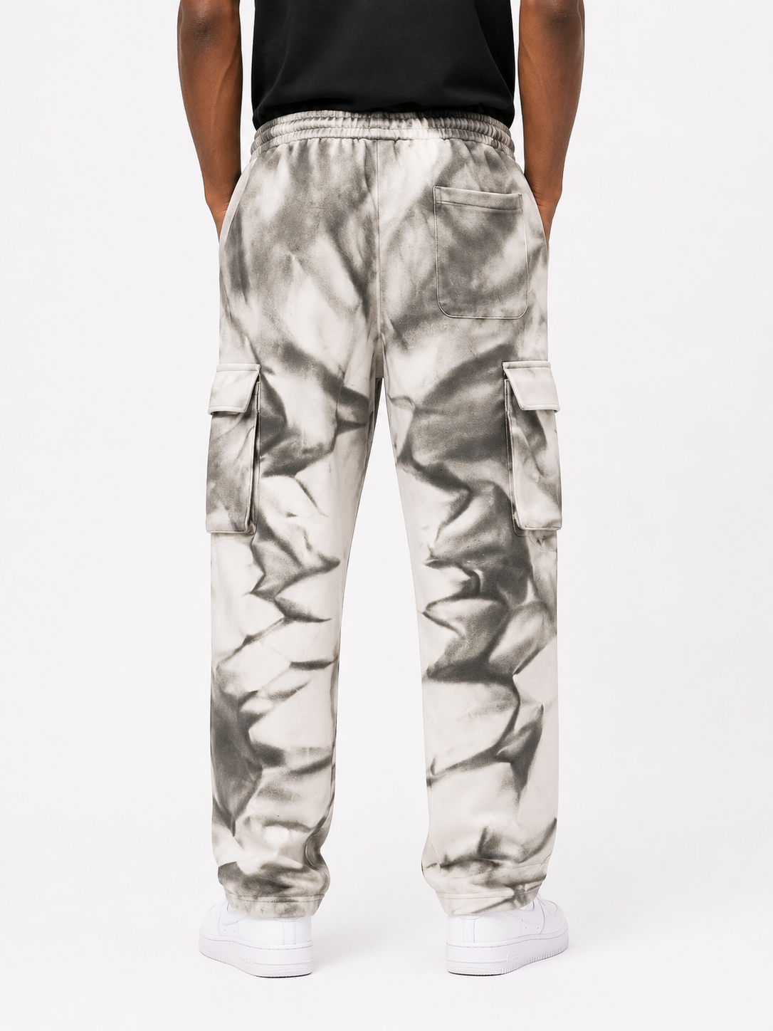 Dictate Tie-Dye Cargo Sweatpants - Black and Grey