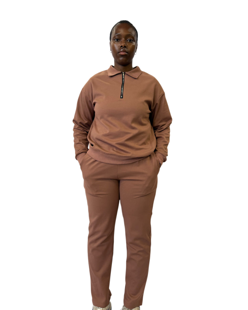 FW Tracksuit Two Piece with Zip Collar-Peach