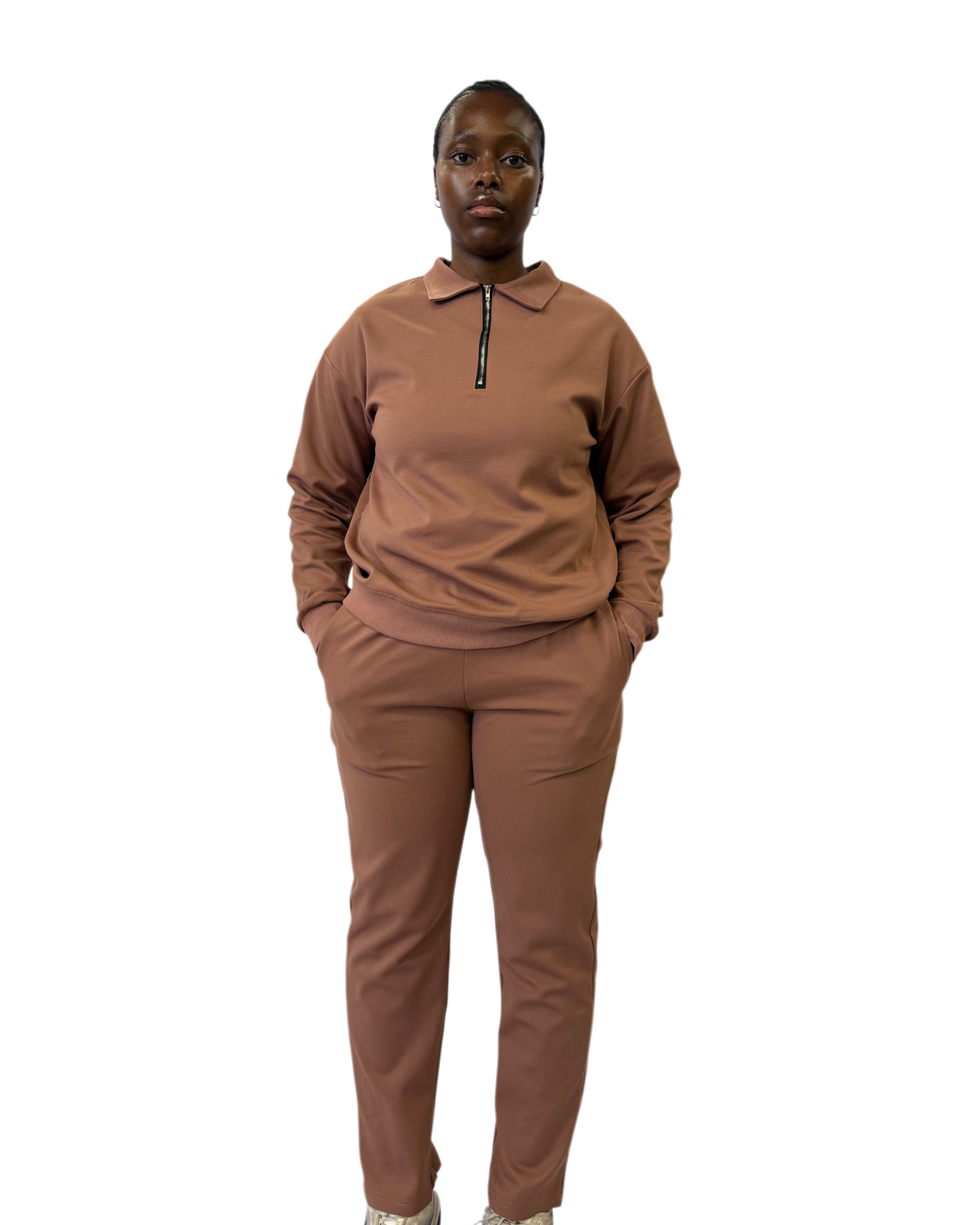 FW Tracksuit Two Piece with Zip Collar-Peach