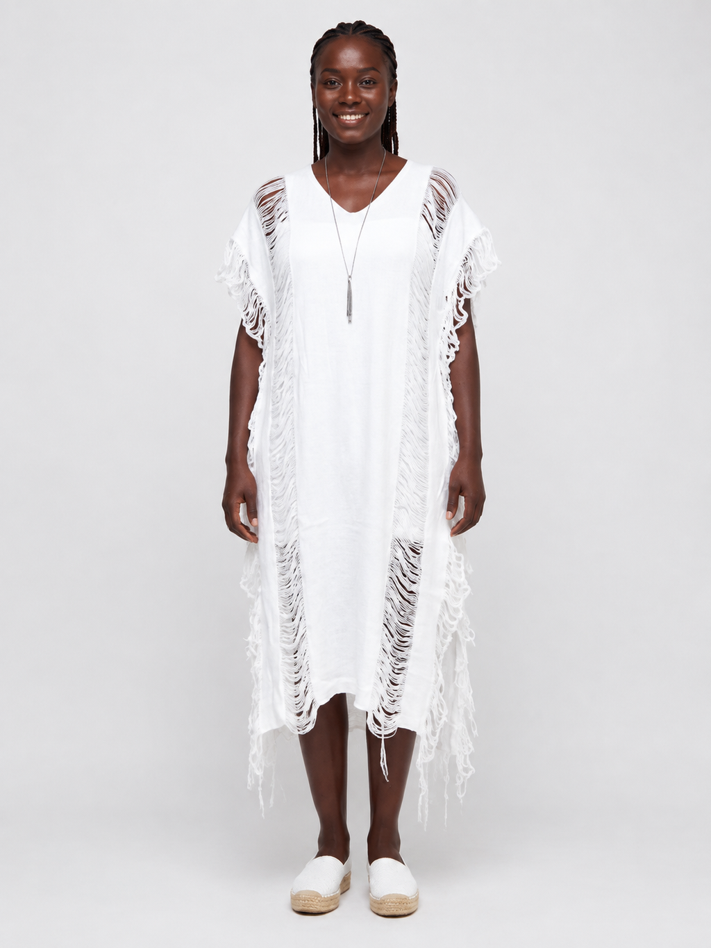 Fringe Detail Maxi Dress One Size-White