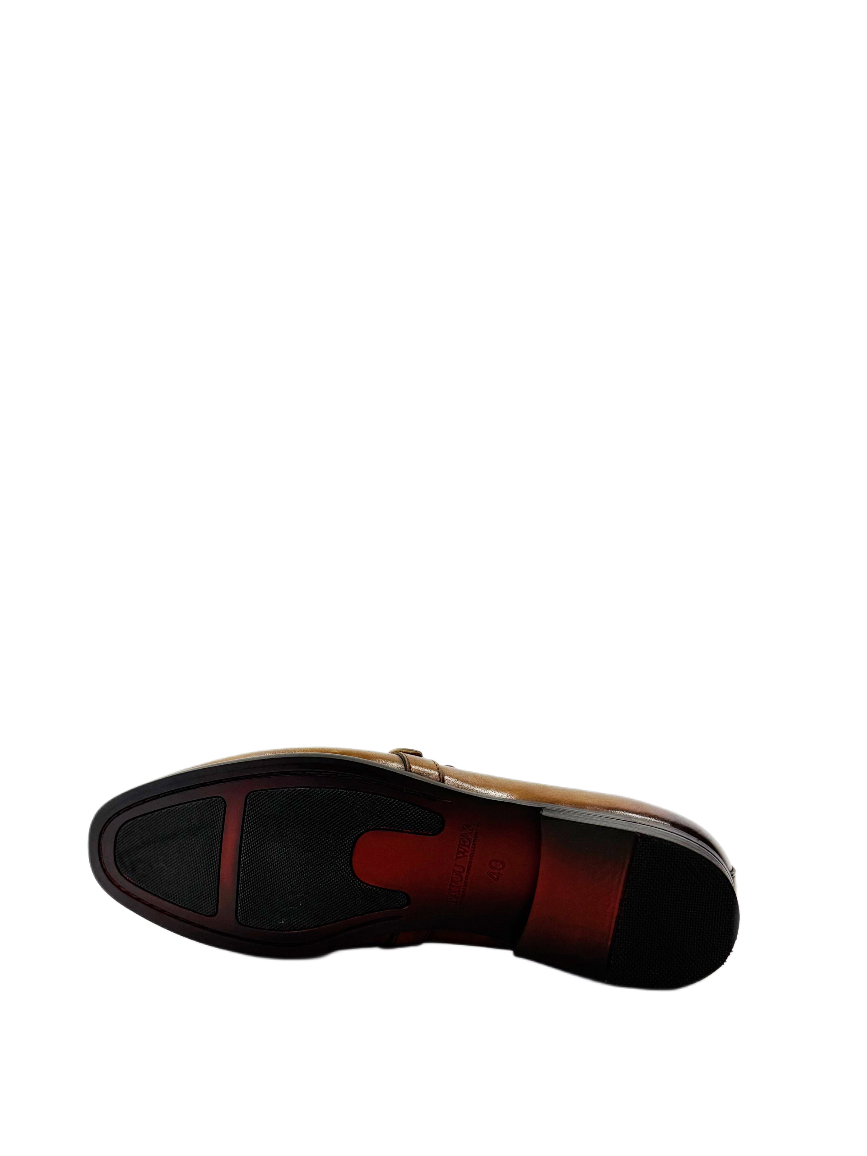 Genuine Leather Buckle Fringe Loafers - L.Brown