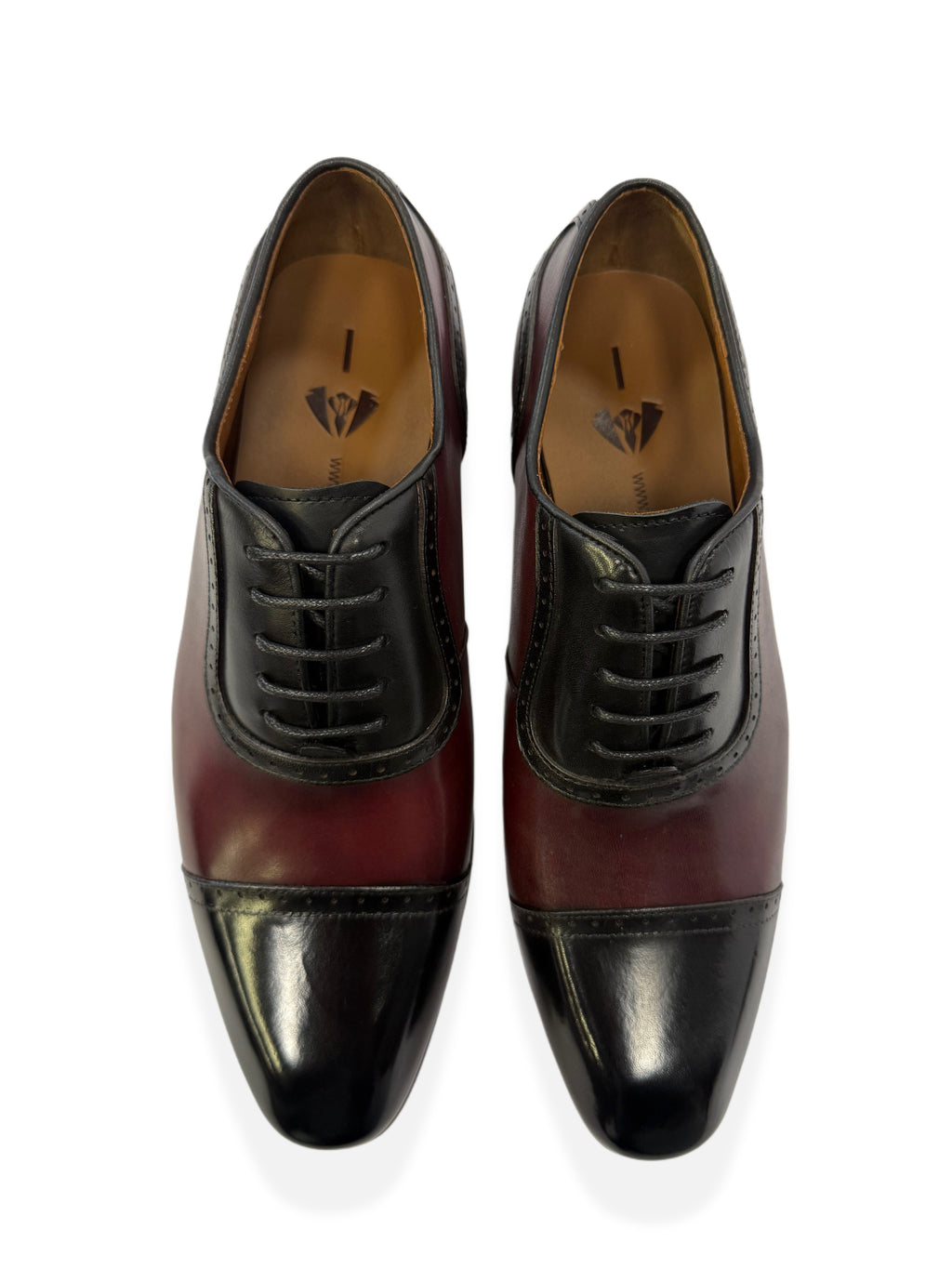 Two-Tone Leather Oxford Shoes - Black and Wine