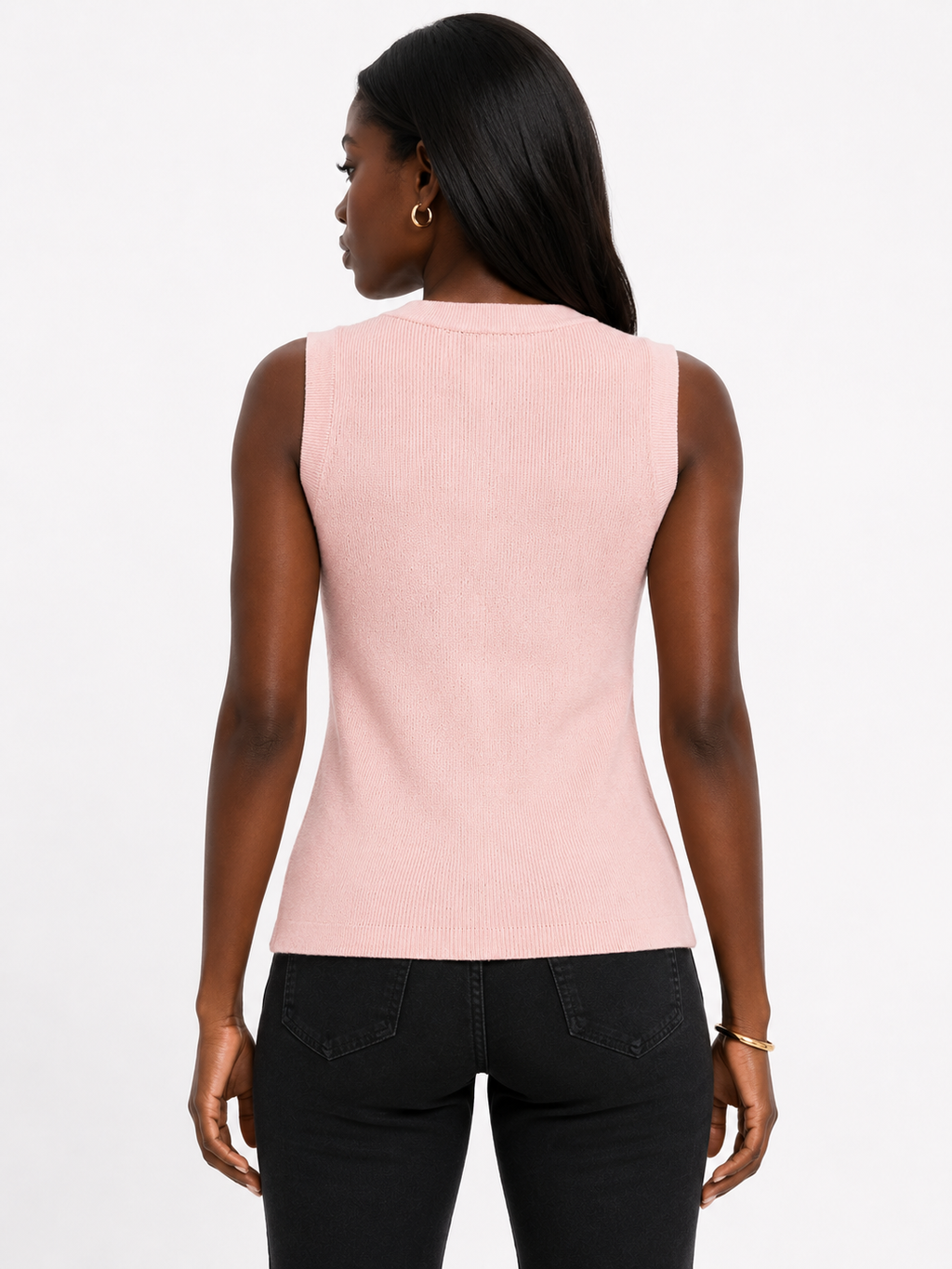 Knit Bow-Accent Button Vest One Size Stretchable - L. Pink