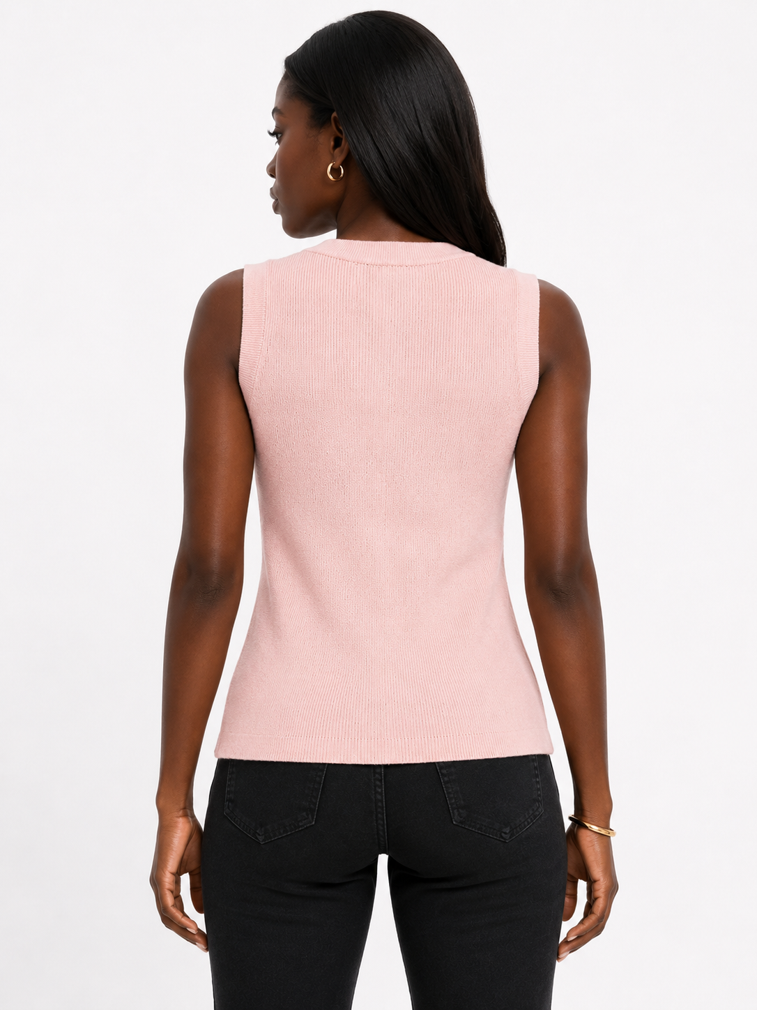 Knit Bow-Accent Button Vest One Size Stretchable - L. Pink