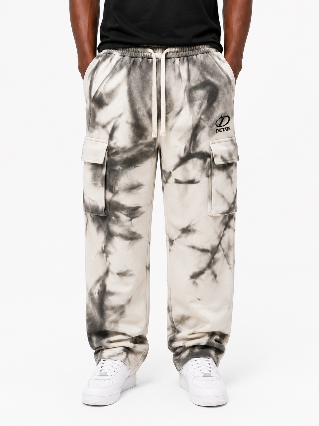 Dictate Tie-Dye Cargo Sweatpants - Black and Grey