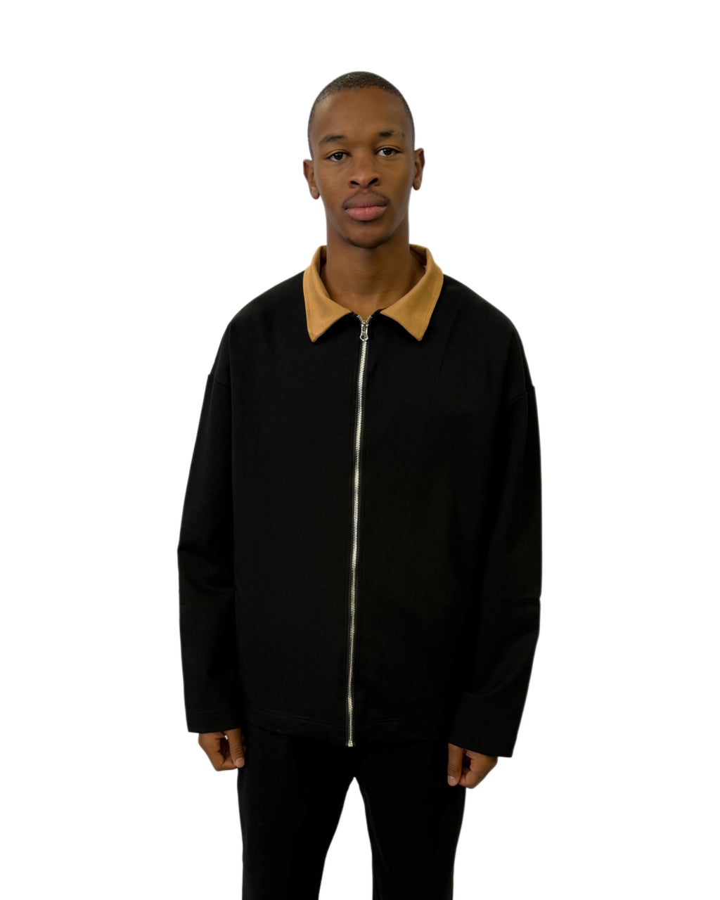 FW Urban Casual Jacket with Tan Collar Set-Black