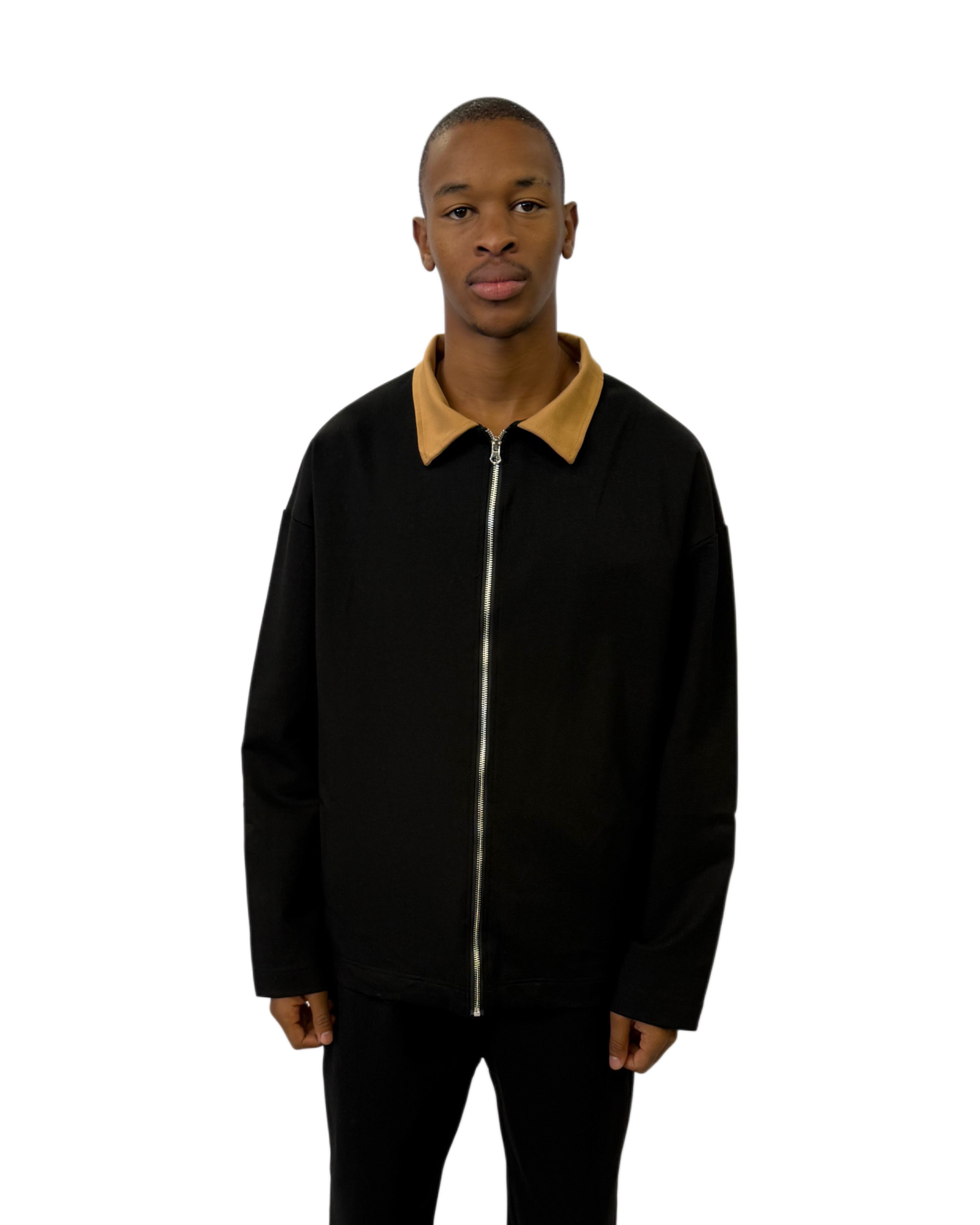 FW Urban Casual Jacket with Tan Collar Set-Black