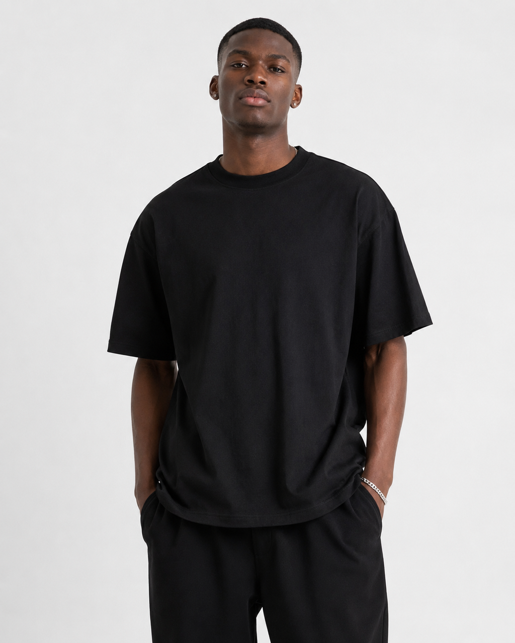 Oversized Crew Neck T-Shirt Relaxed Fit - Black